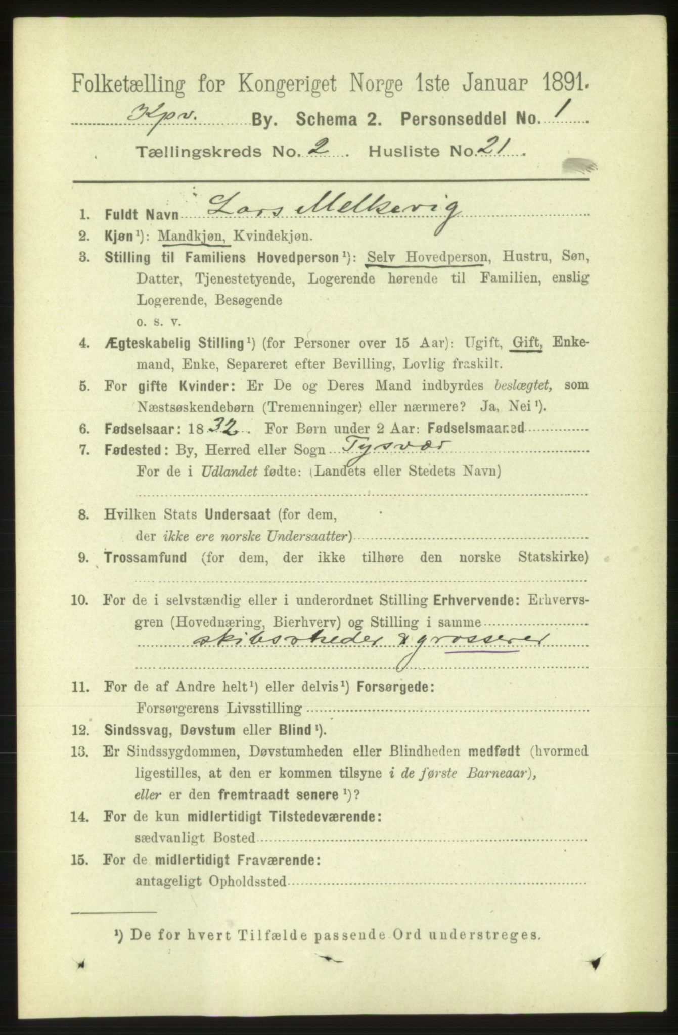 RA, 1891 census for 1105 Kopervik, 1891, p. 237