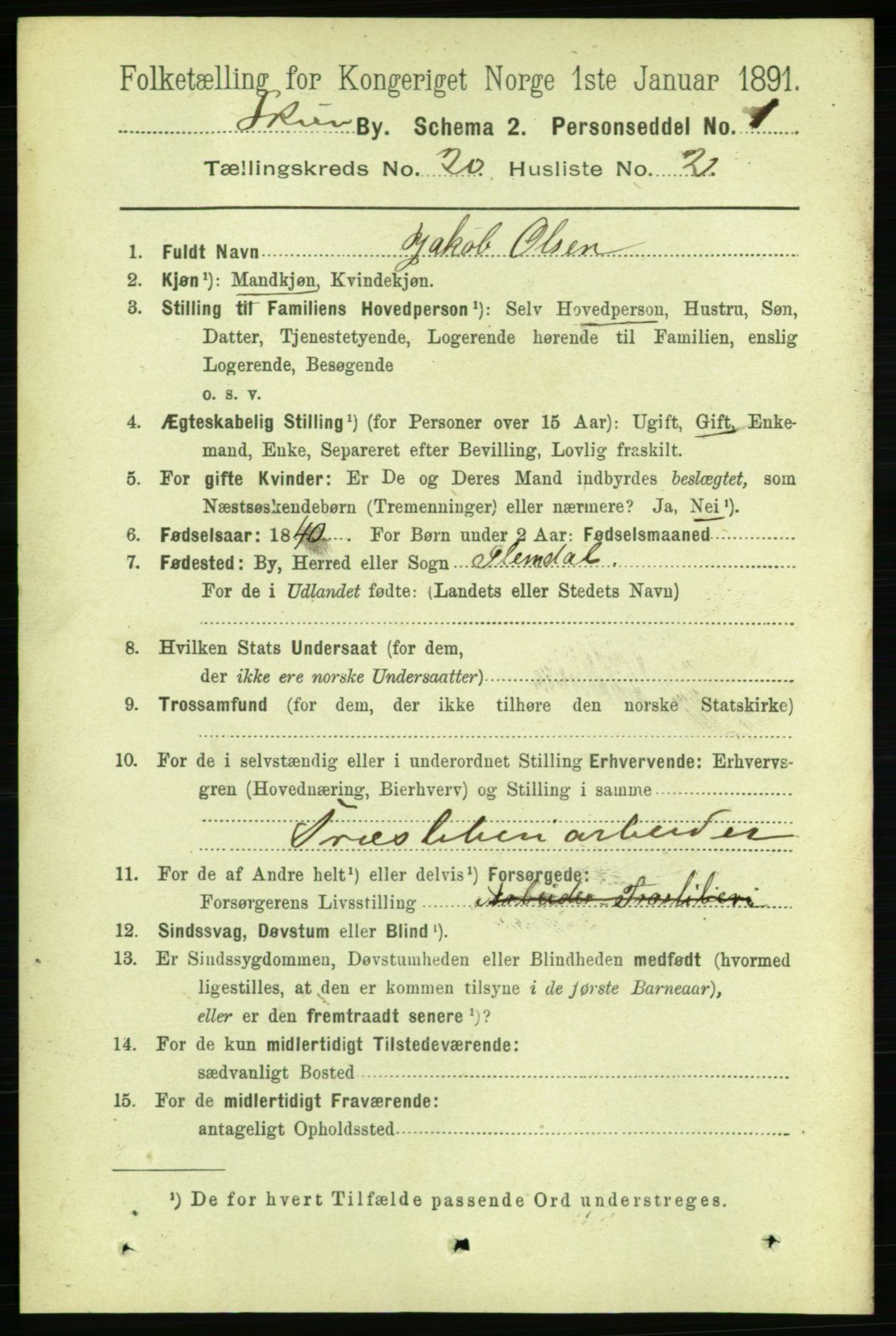 RA, 1891 census for 0806 Skien, 1891, p. 5127