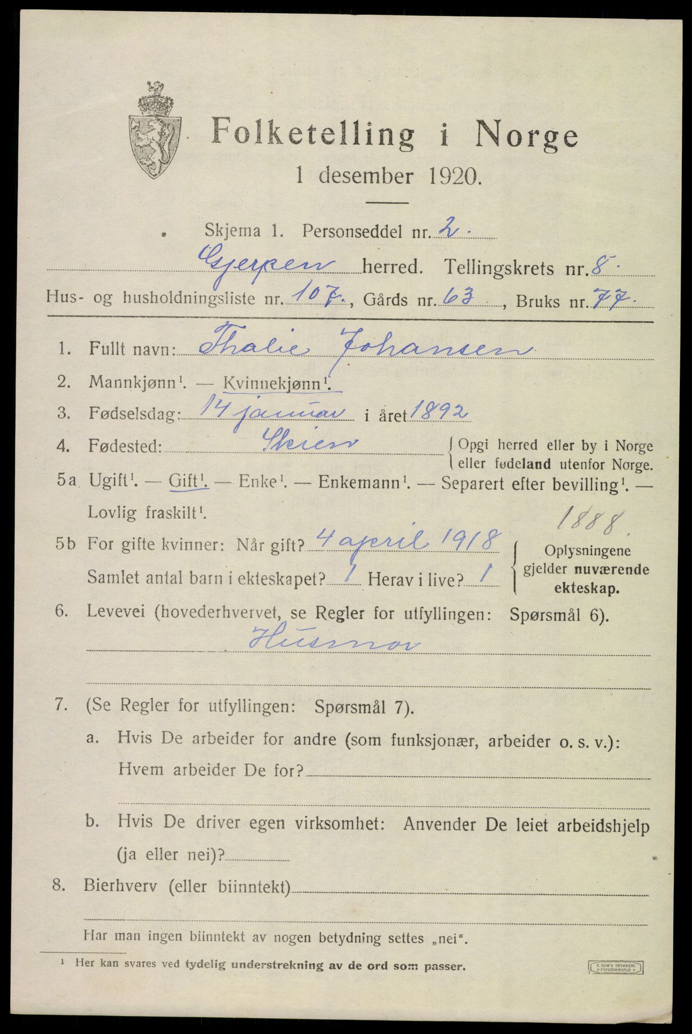 SAKO, 1920 census for Gjerpen, 1920, p. 10772