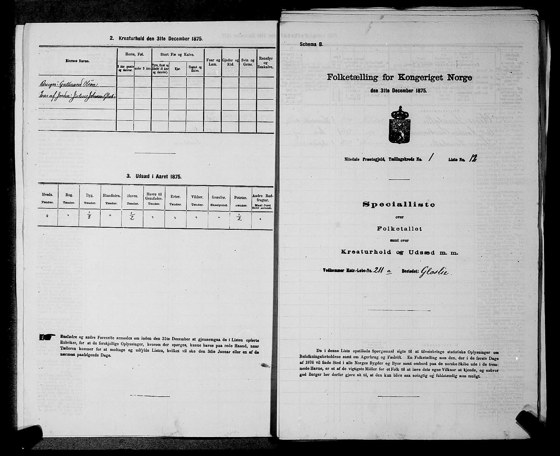 RA, 1875 census for 0233P Nittedal, 1875, p. 36