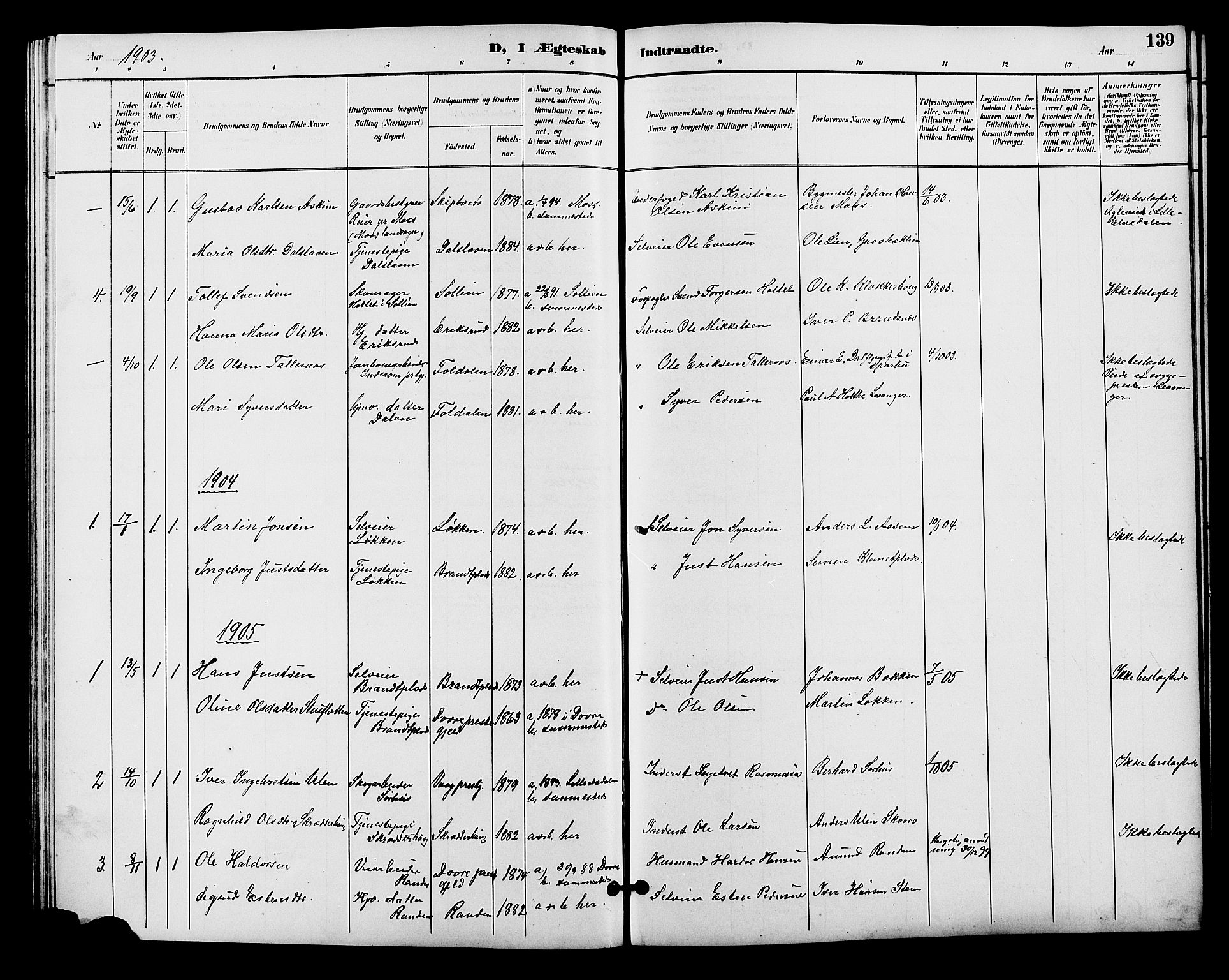 Alvdal prestekontor, SAH/PREST-060/H/Ha/Hab/L0004: Parish register (copy) no. 4, 1894-1910, p. 139