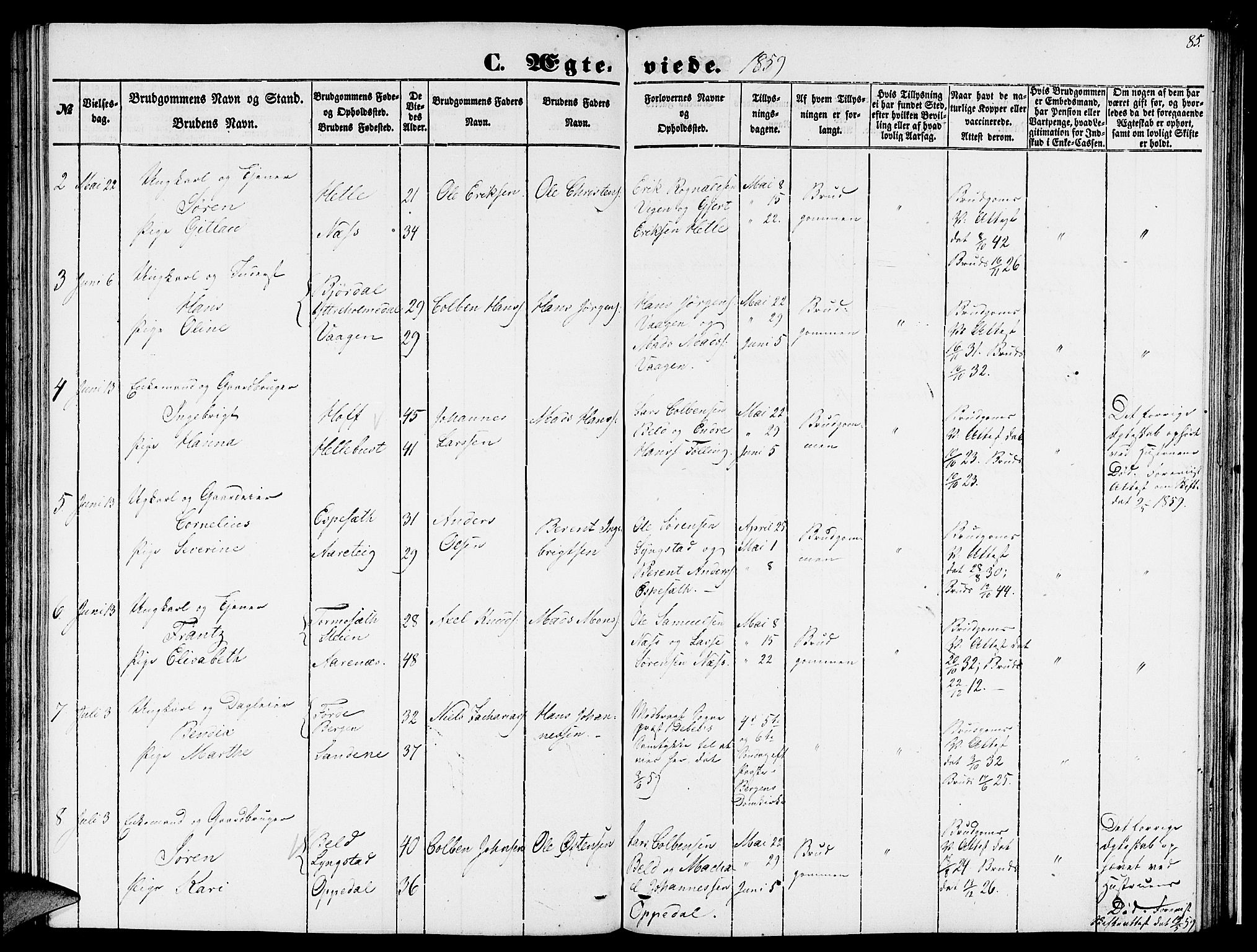 Gaular sokneprestembete, AV/SAB-A-80001/H/Hab: Parish register (copy) no. C 1, 1853-1877, p. 85