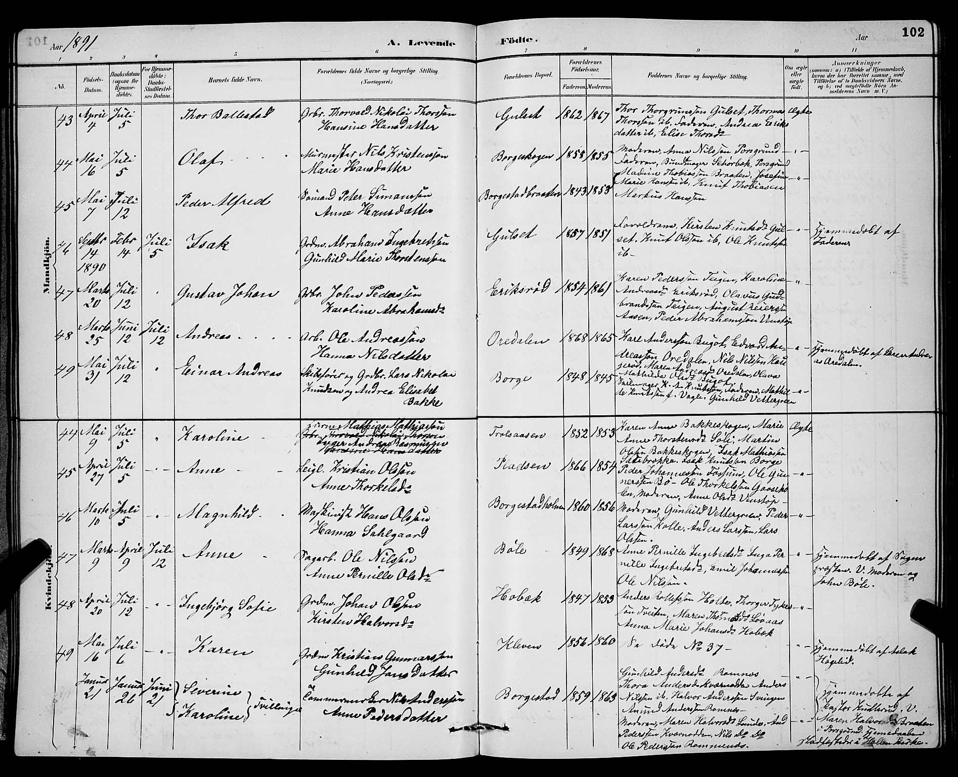 Gjerpen kirkebøker, AV/SAKO-A-265/G/Ga/L0002: Parish register (copy) no. I 2, 1883-1900, p. 102