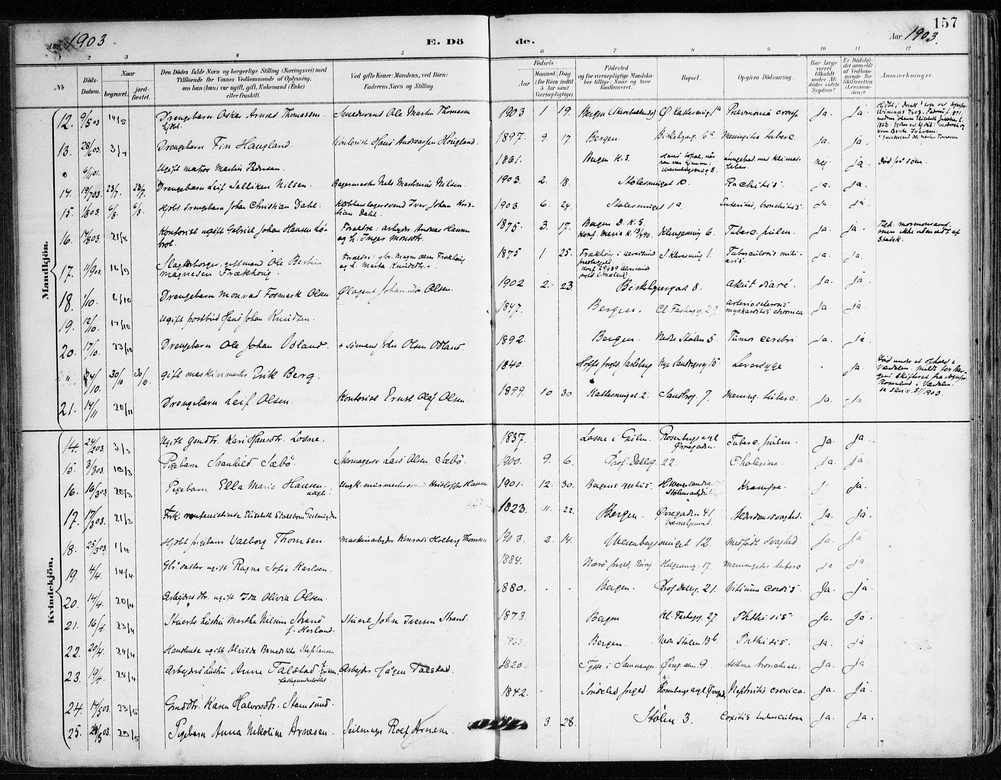 Mariakirken Sokneprestembete, SAB/A-76901/H/Haa/L0008: Parish register (official) no. A 8, 1893-1942, p. 157