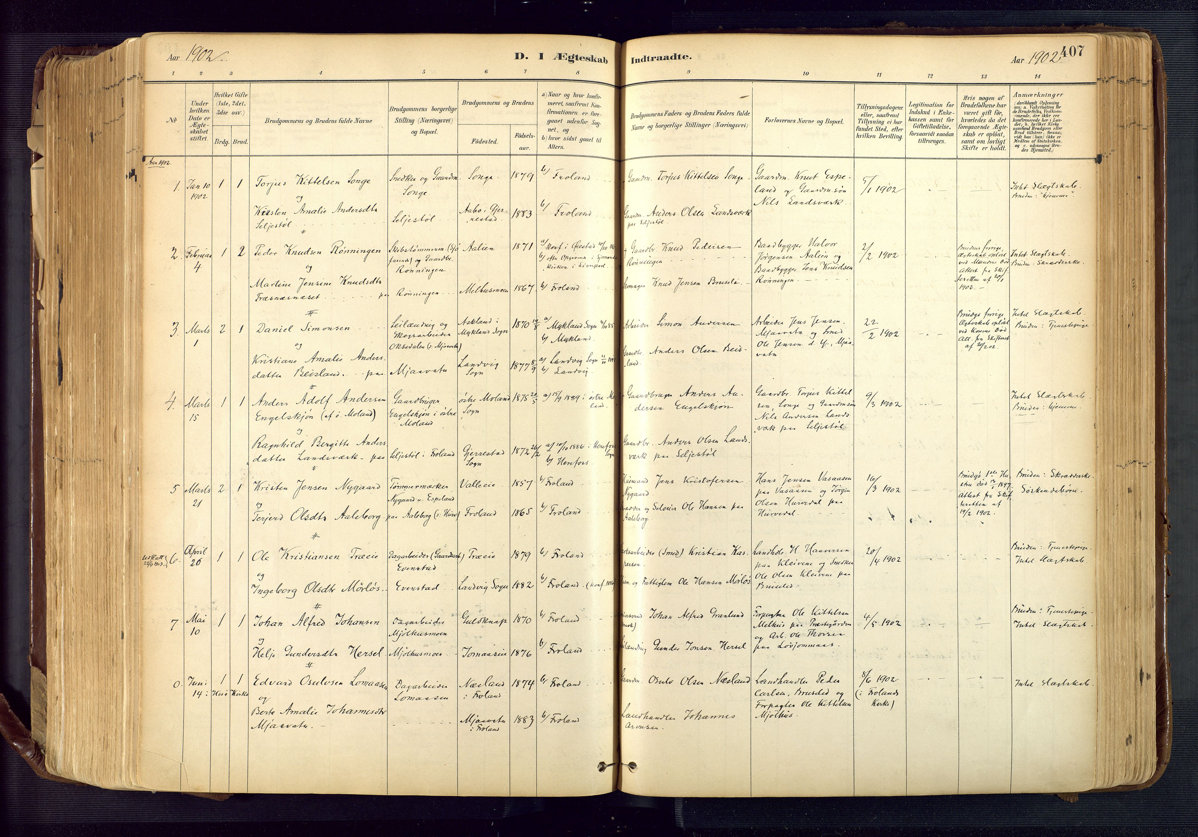 Froland sokneprestkontor, SAK/1111-0013/F/Fa/L0005: Parish register (official) no. A 5, 1882-1921, p. 407