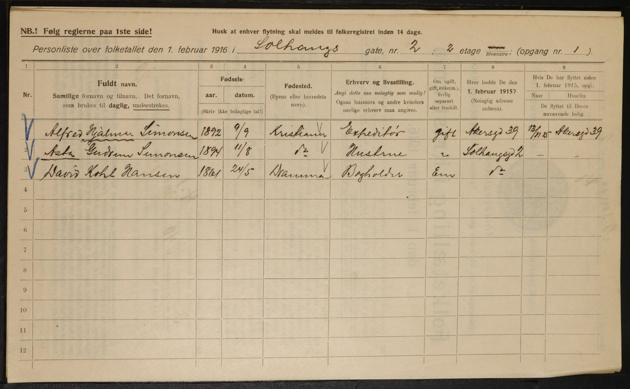 OBA, Municipal Census 1916 for Kristiania, 1916, p. 101886