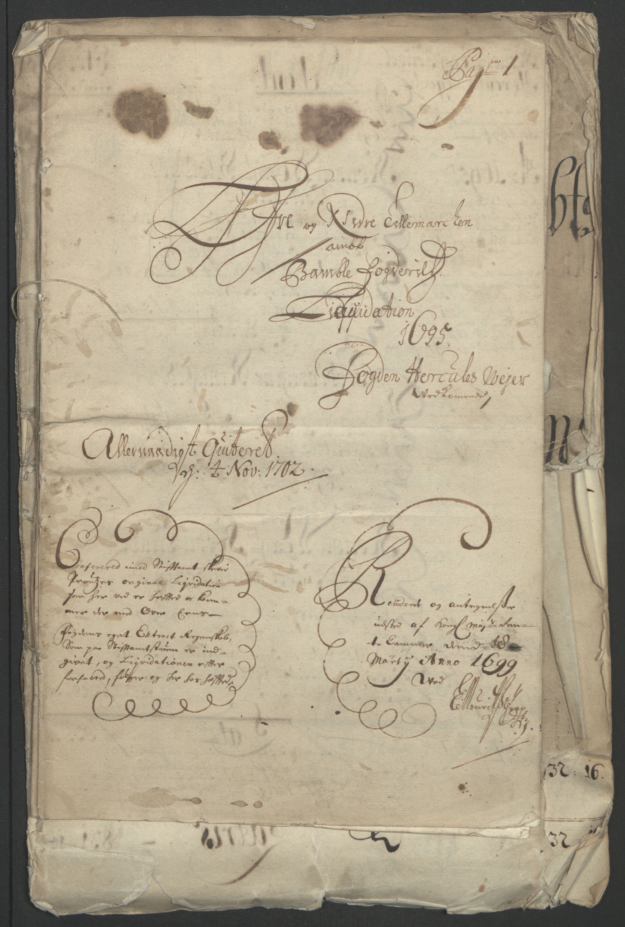 Rentekammeret inntil 1814, Reviderte regnskaper, Fogderegnskap, AV/RA-EA-4092/R36/L2093: Fogderegnskap Øvre og Nedre Telemark og Bamble, 1695, p. 5