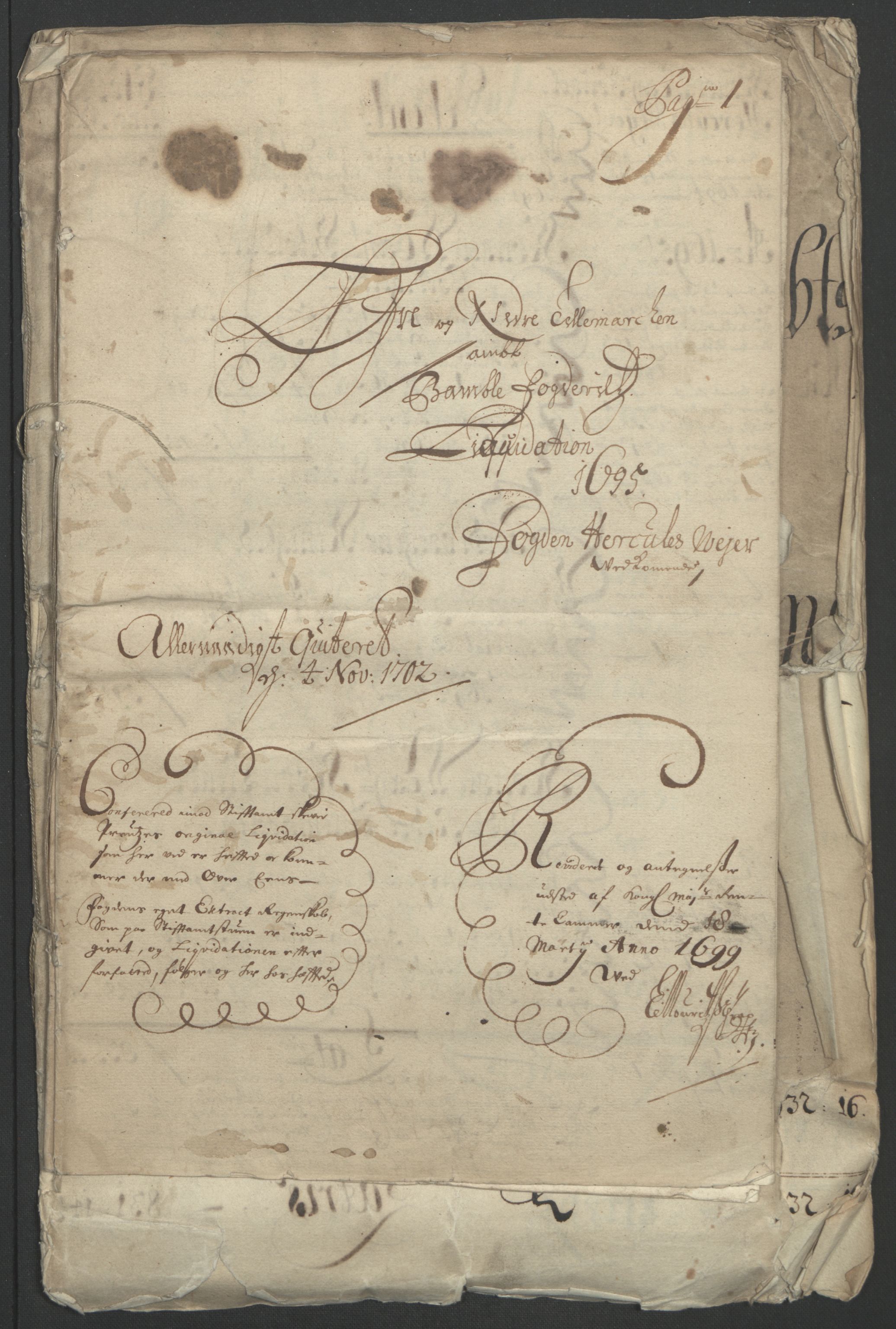 Rentekammeret inntil 1814, Reviderte regnskaper, Fogderegnskap, RA/EA-4092/R36/L2093: Fogderegnskap Øvre og Nedre Telemark og Bamble, 1695, p. 5