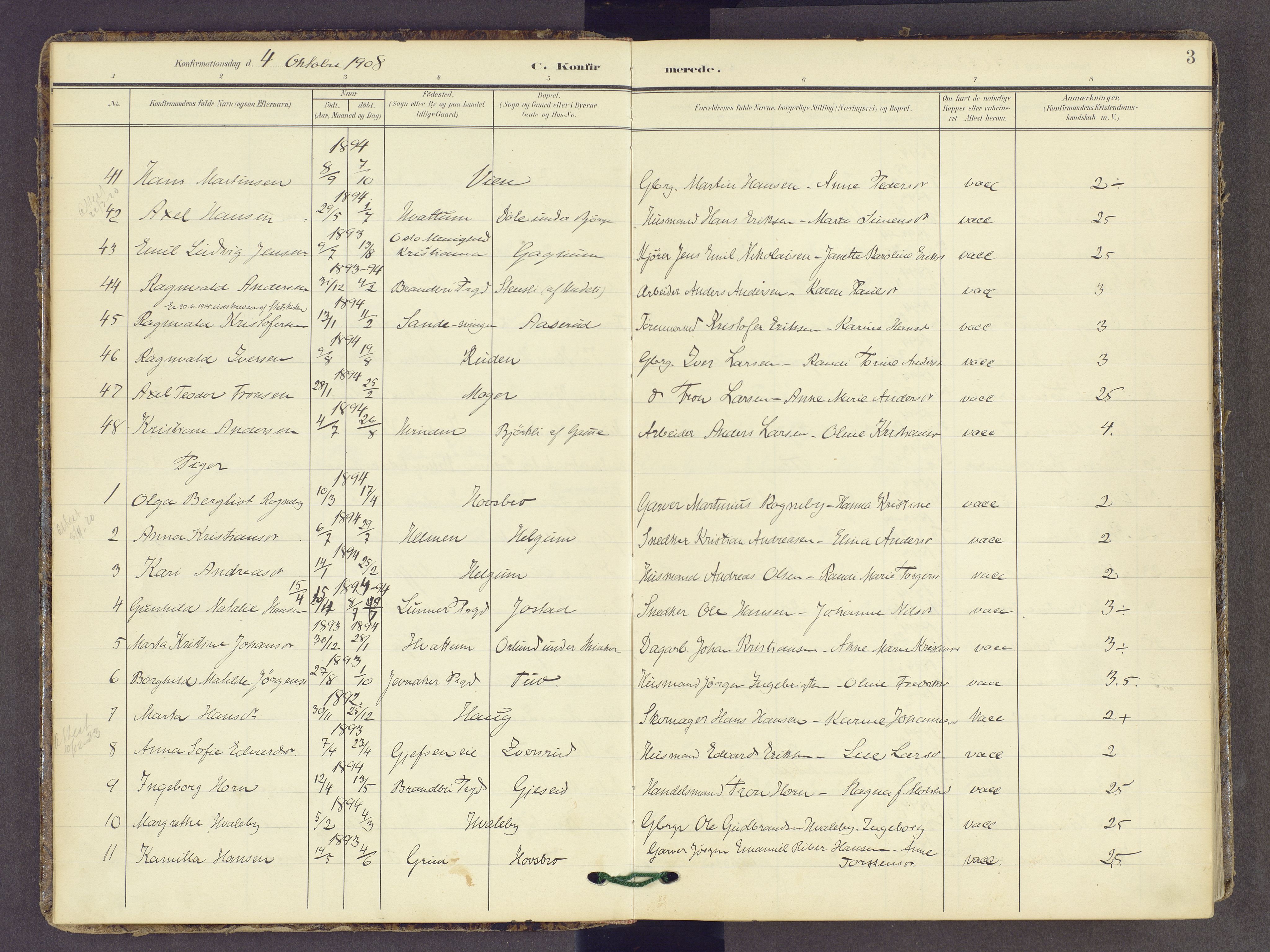 Gran prestekontor, AV/SAH-PREST-112/H/Ha/Haa/L0022: Parish register (official) no. 22, 1908-1918, p. 3