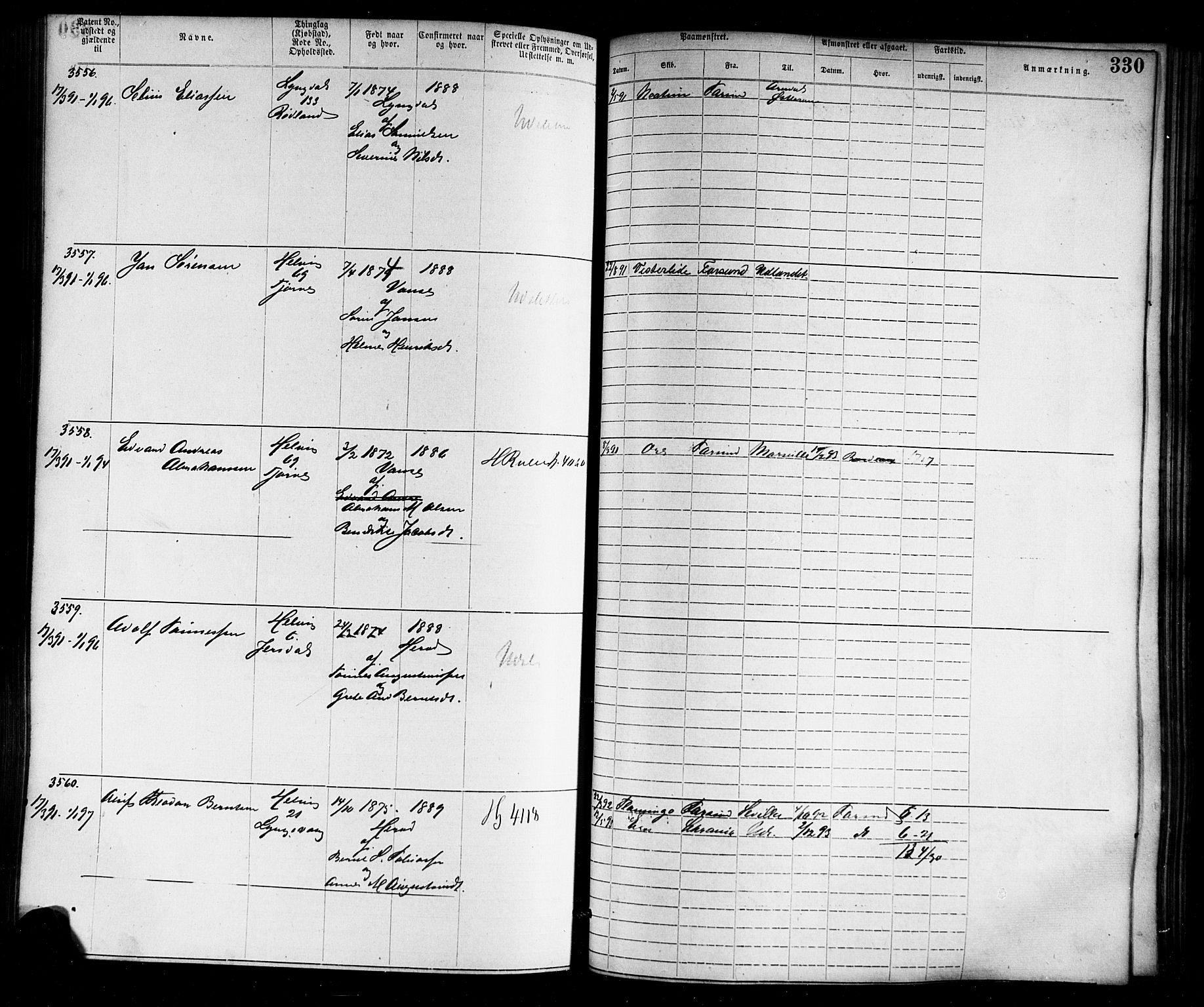 Farsund mønstringskrets, SAK/2031-0017/F/Fa/L0006: Annotasjonsrulle nr 1911-3805 med register, Z-3, 1877-1894, p. 366