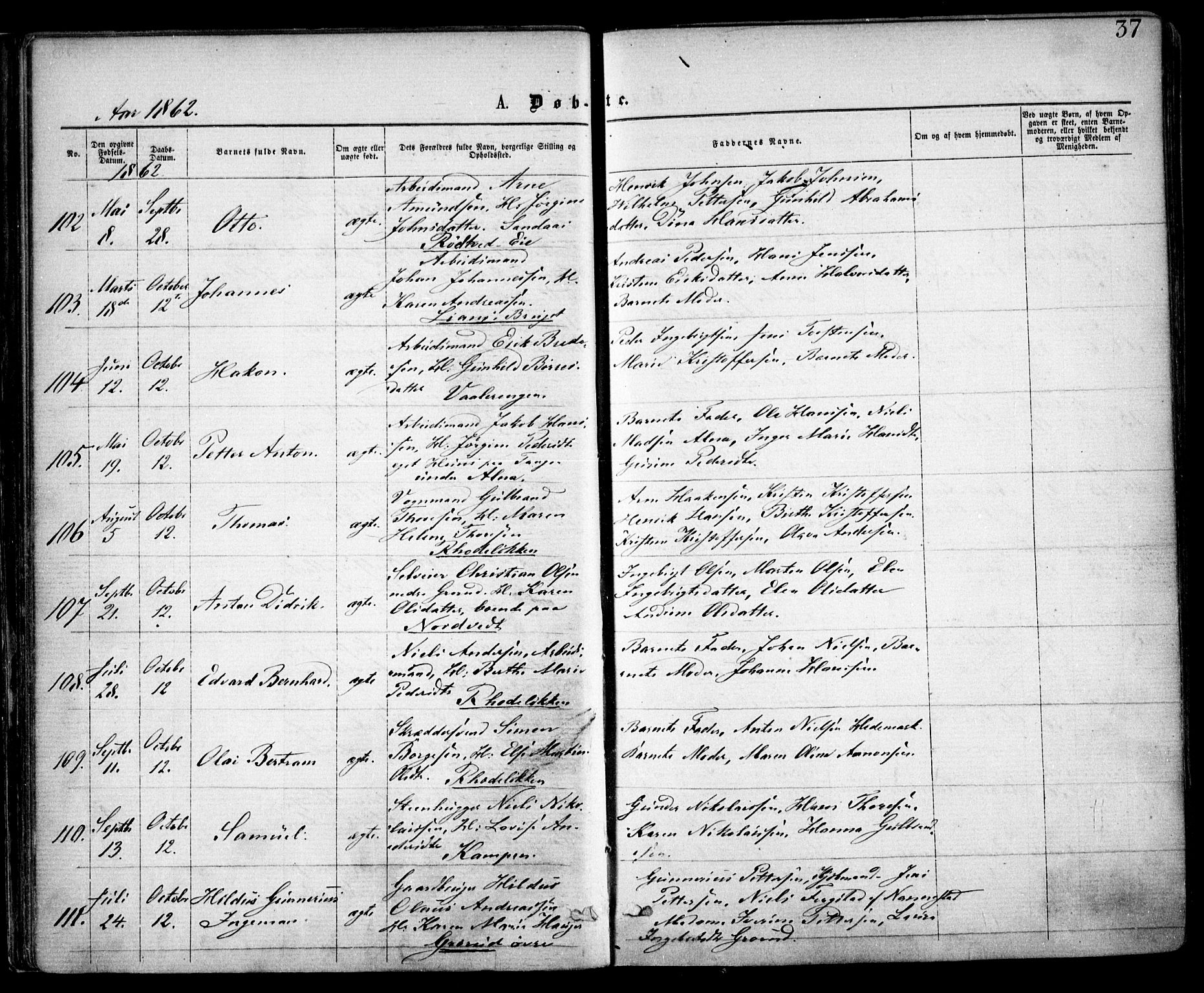 Østre Aker prestekontor Kirkebøker, AV/SAO-A-10840/F/Fa/L0001: Parish register (official) no. I 1, 1861-1869, p. 37