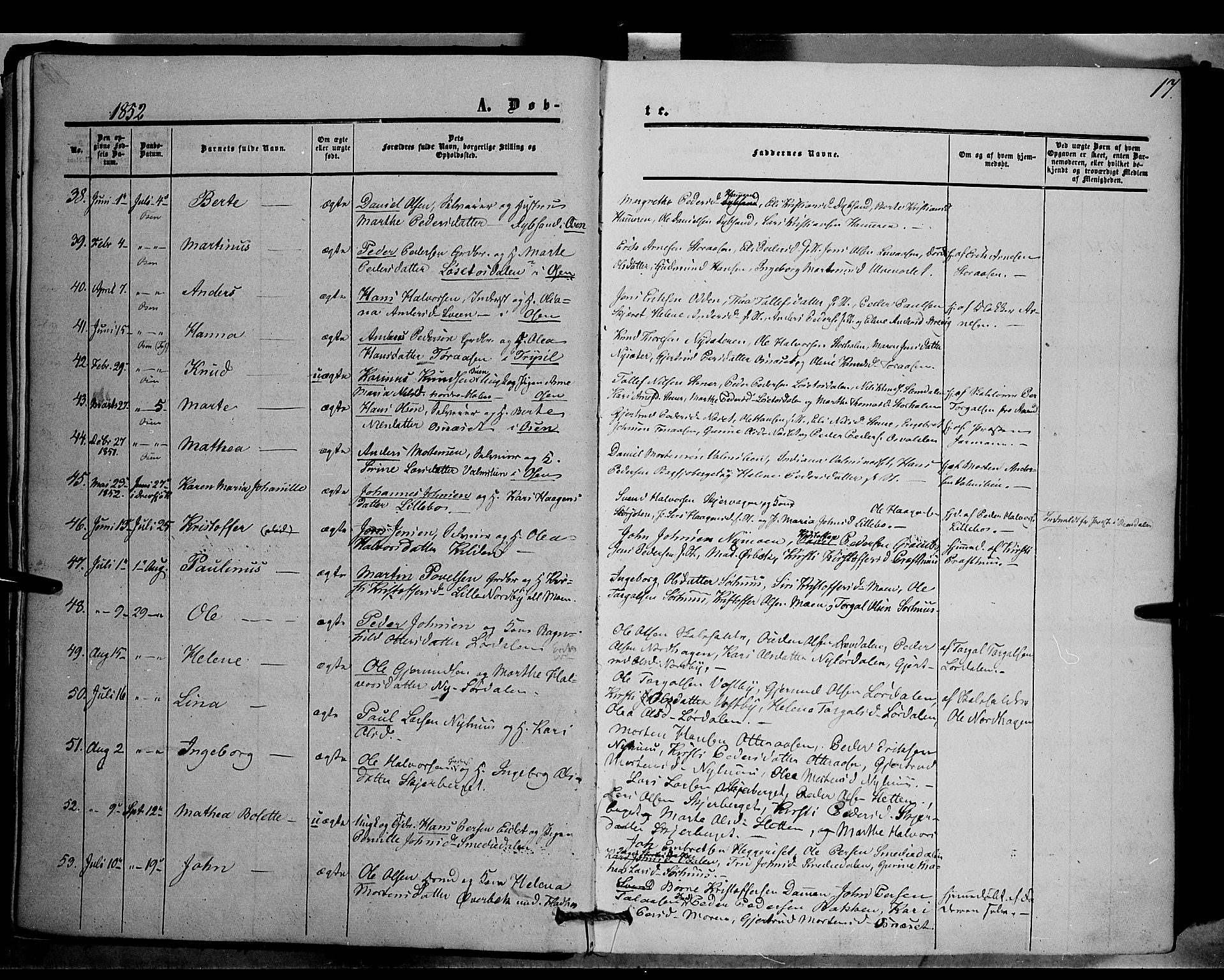 Trysil prestekontor, AV/SAH-PREST-046/H/Ha/Haa/L0005: Parish register (official) no. 5, 1851-1865, p. 17