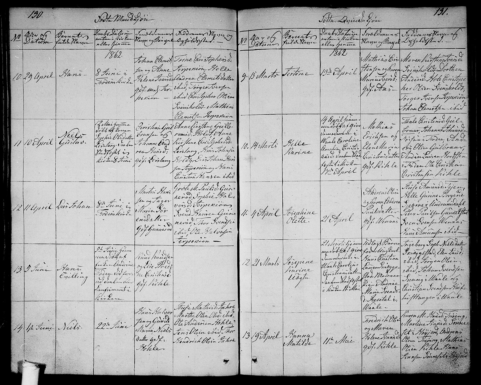 Ramnes kirkebøker, AV/SAKO-A-314/G/Ga/L0002: Parish register (copy) no. I 2, 1848-1870, p. 130-131