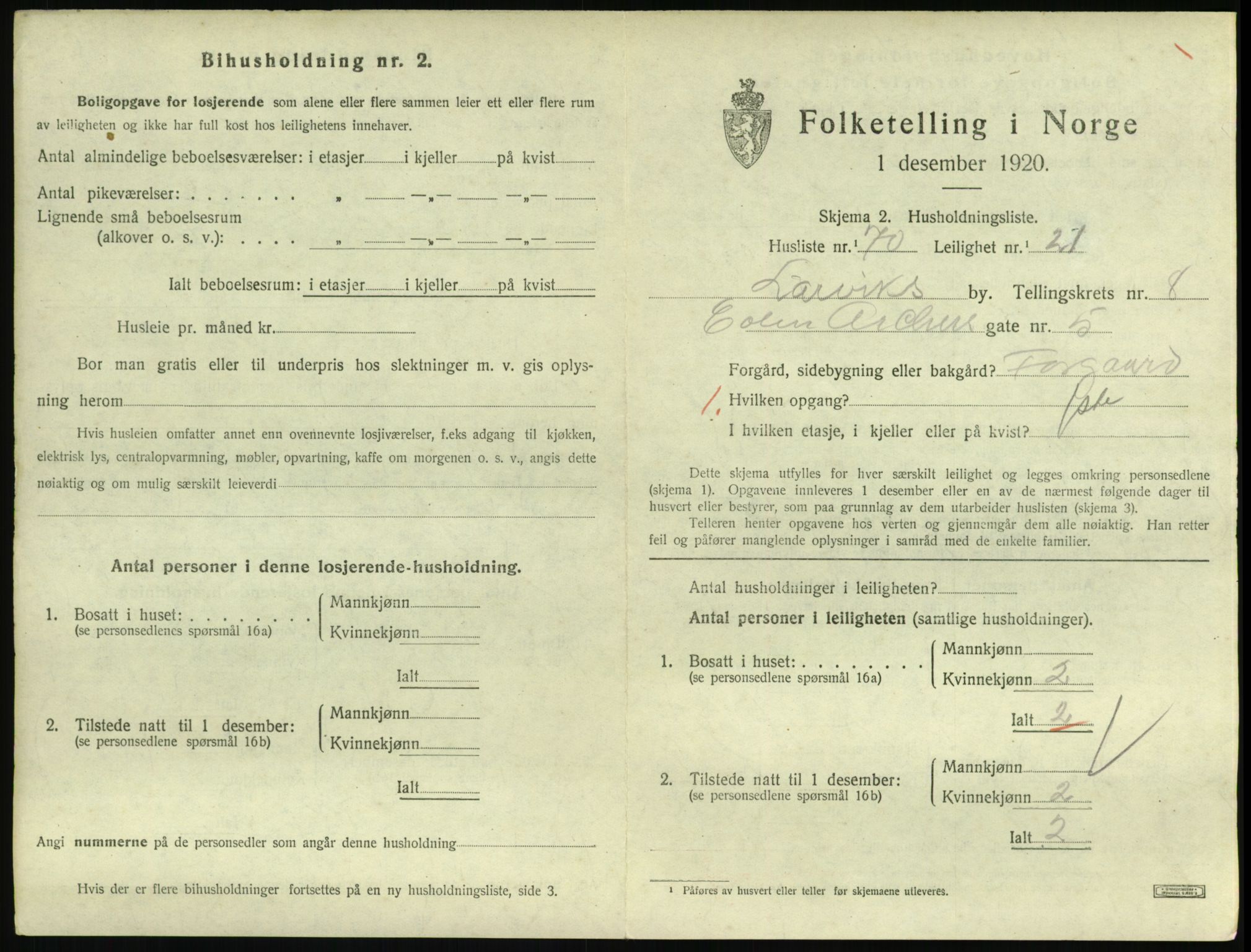 SAKO, 1920 census for Larvik, 1920, p. 6816