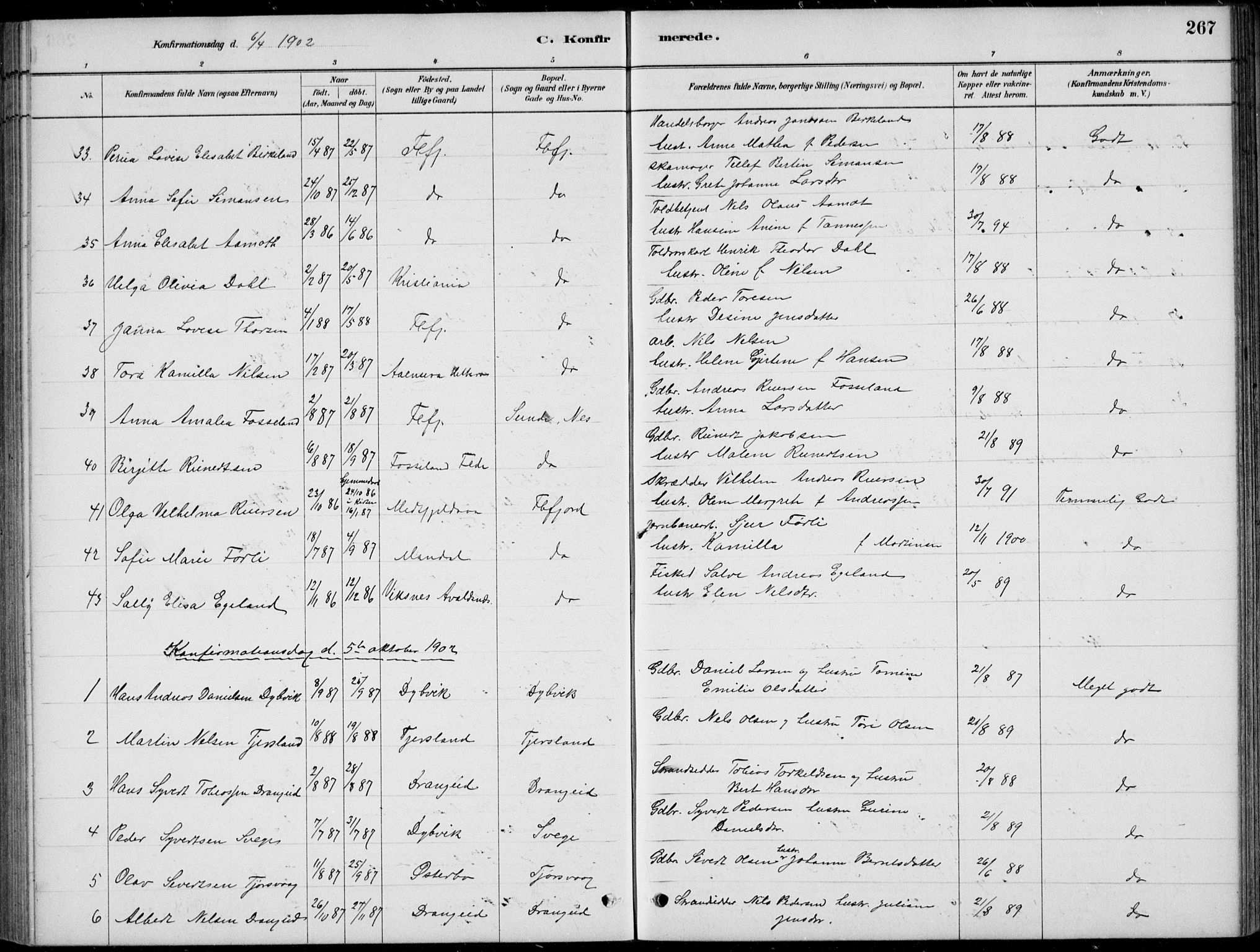 Flekkefjord sokneprestkontor, AV/SAK-1111-0012/F/Fb/Fbc/L0007: Parish register (copy) no. B 7, 1880-1902, p. 267