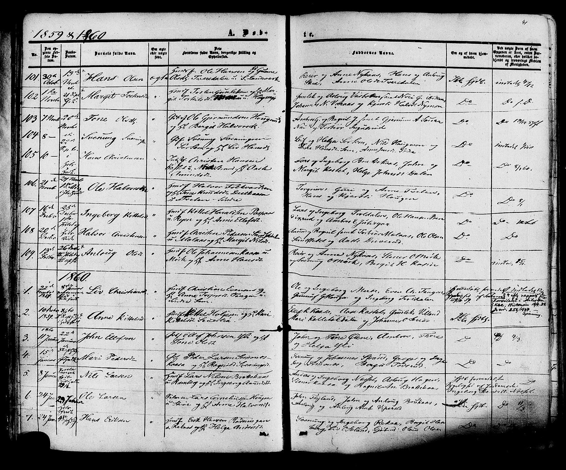 Heddal kirkebøker, SAKO/A-268/F/Fa/L0007: Parish register (official) no. I 7, 1855-1877, p. 41