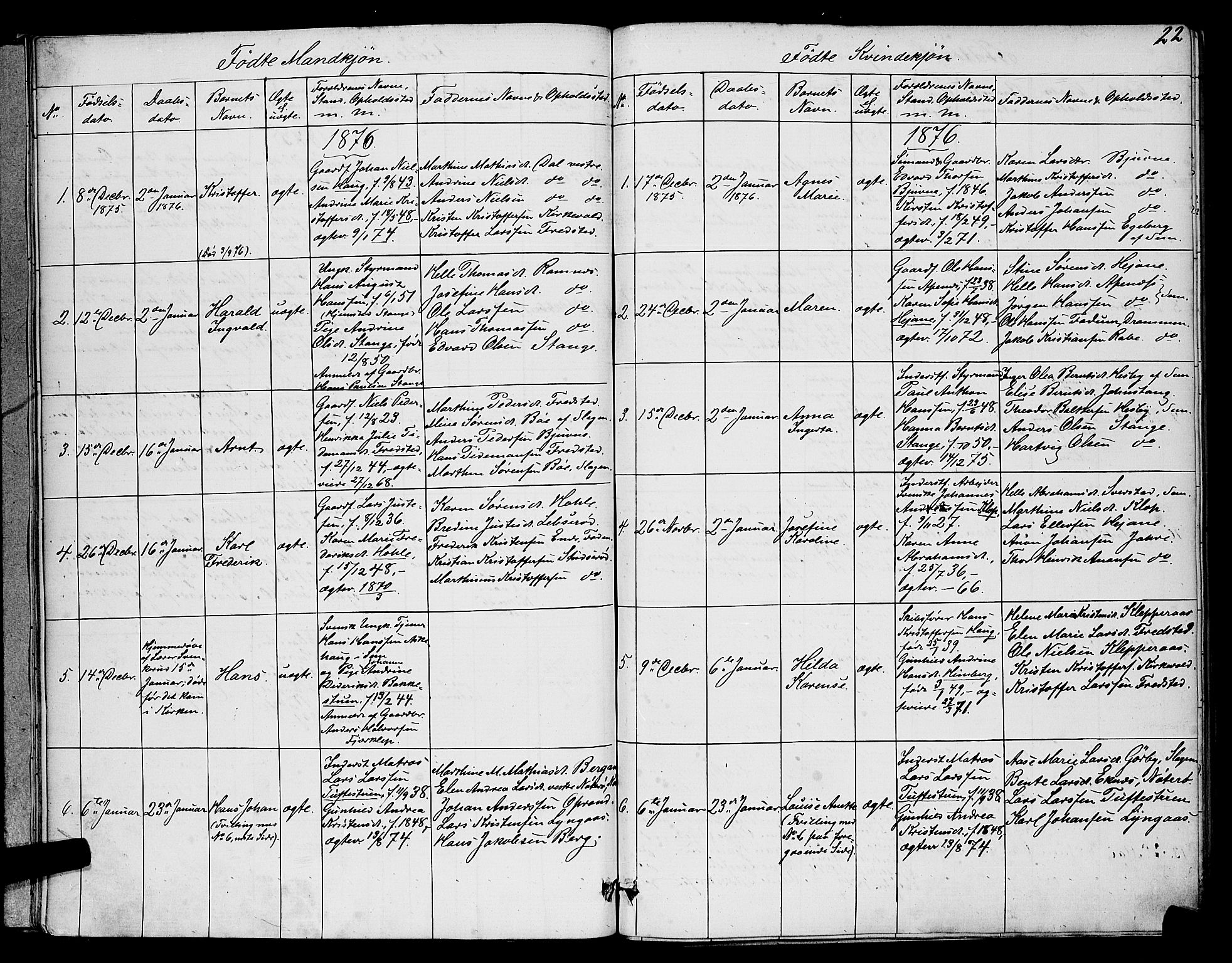 Ramnes kirkebøker, SAKO/A-314/G/Ga/L0003: Parish register (copy) no. I 3, 1870-1896, p. 22