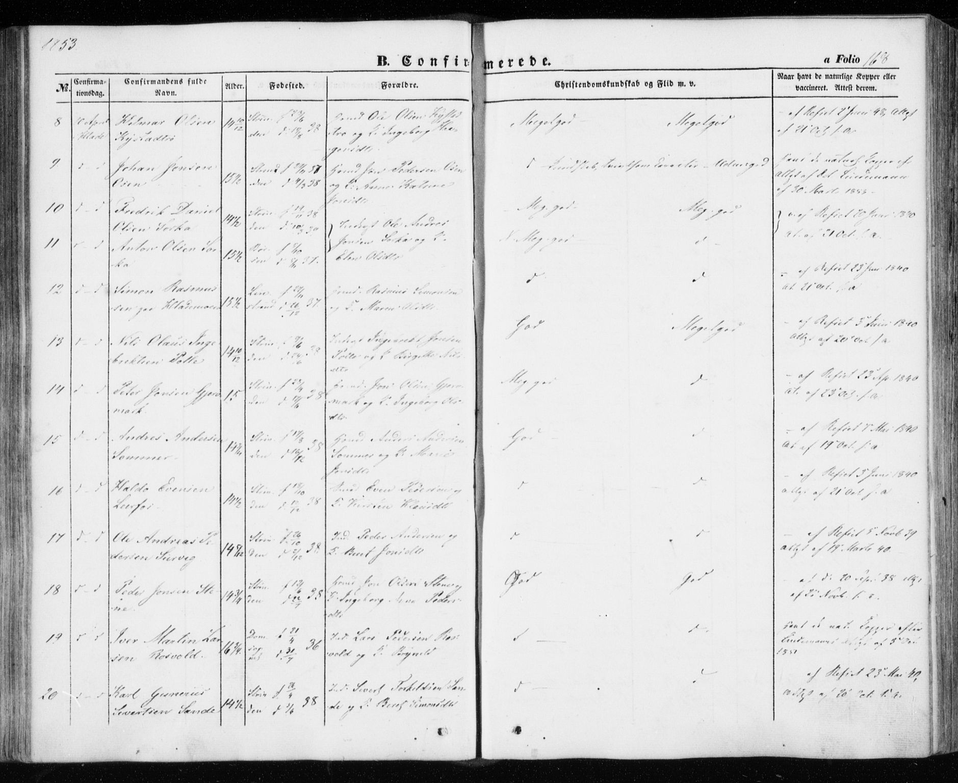Ministerialprotokoller, klokkerbøker og fødselsregistre - Sør-Trøndelag, SAT/A-1456/606/L0291: Parish register (official) no. 606A06, 1848-1856, p. 168