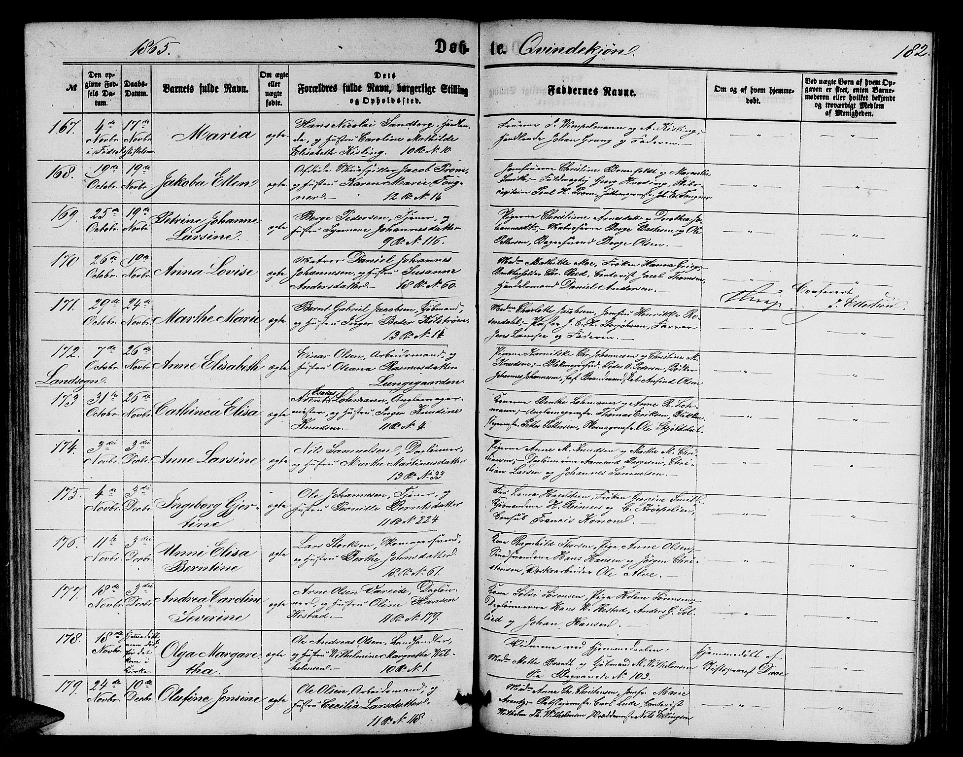 Domkirken sokneprestembete, SAB/A-74801/H/Hab/L0012: Parish register (copy) no. B 5, 1862-1869, p. 182