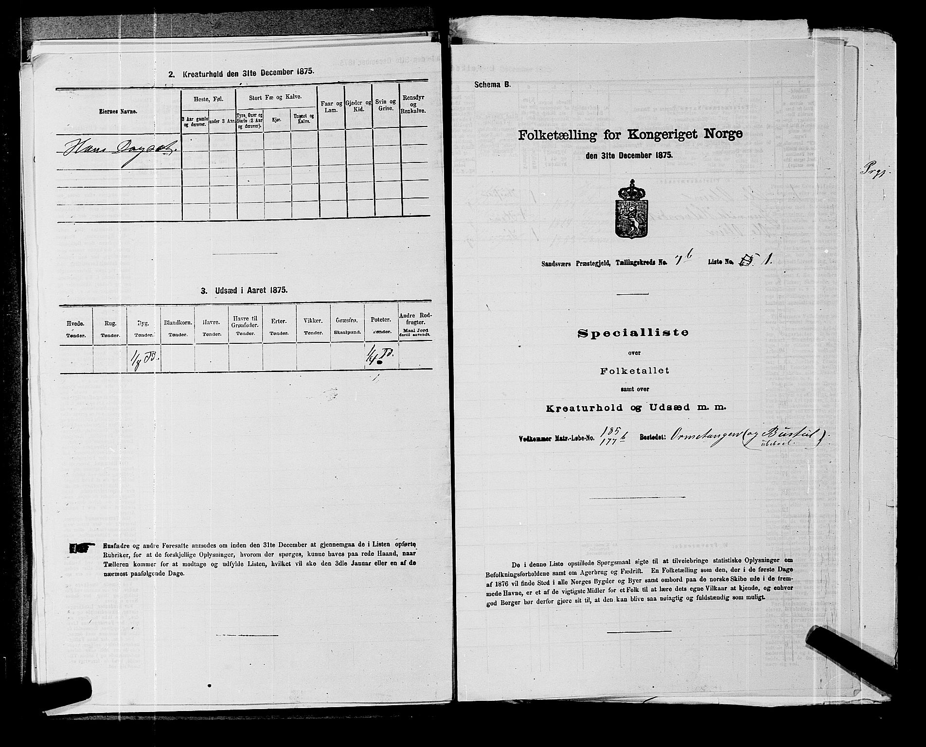 SAKO, 1875 census for 0629P Sandsvær, 1875, p. 1427