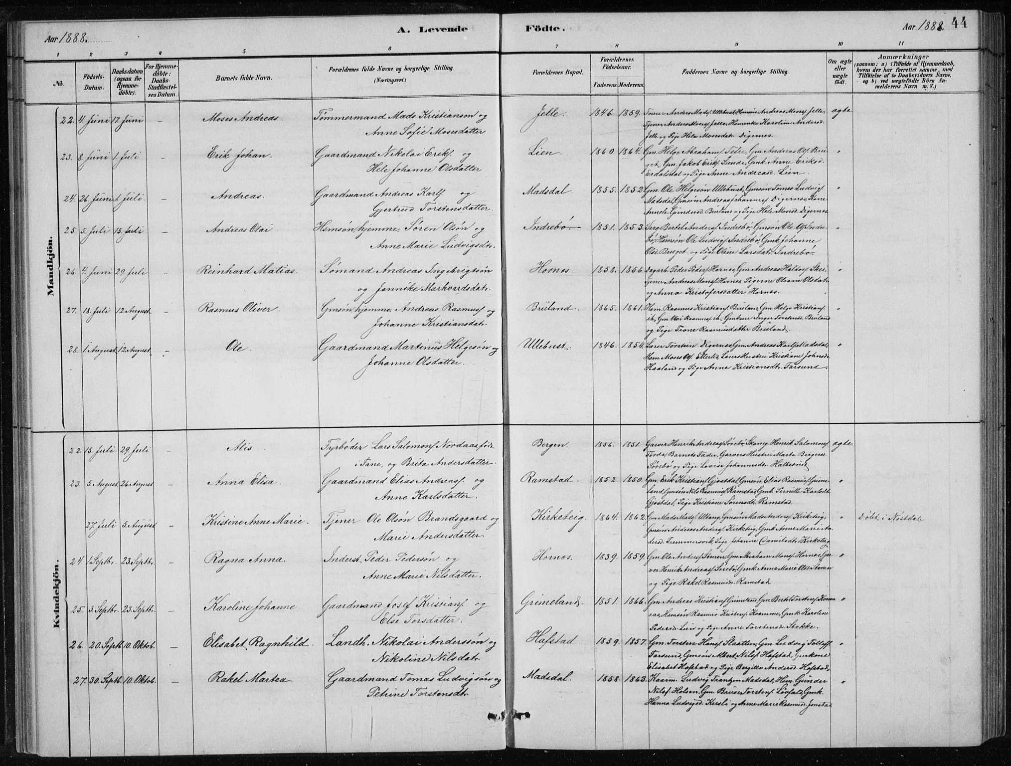 Førde sokneprestembete, AV/SAB-A-79901/H/Hab/Haba/L0002: Parish register (copy) no. A 2, 1881-1898, p. 44