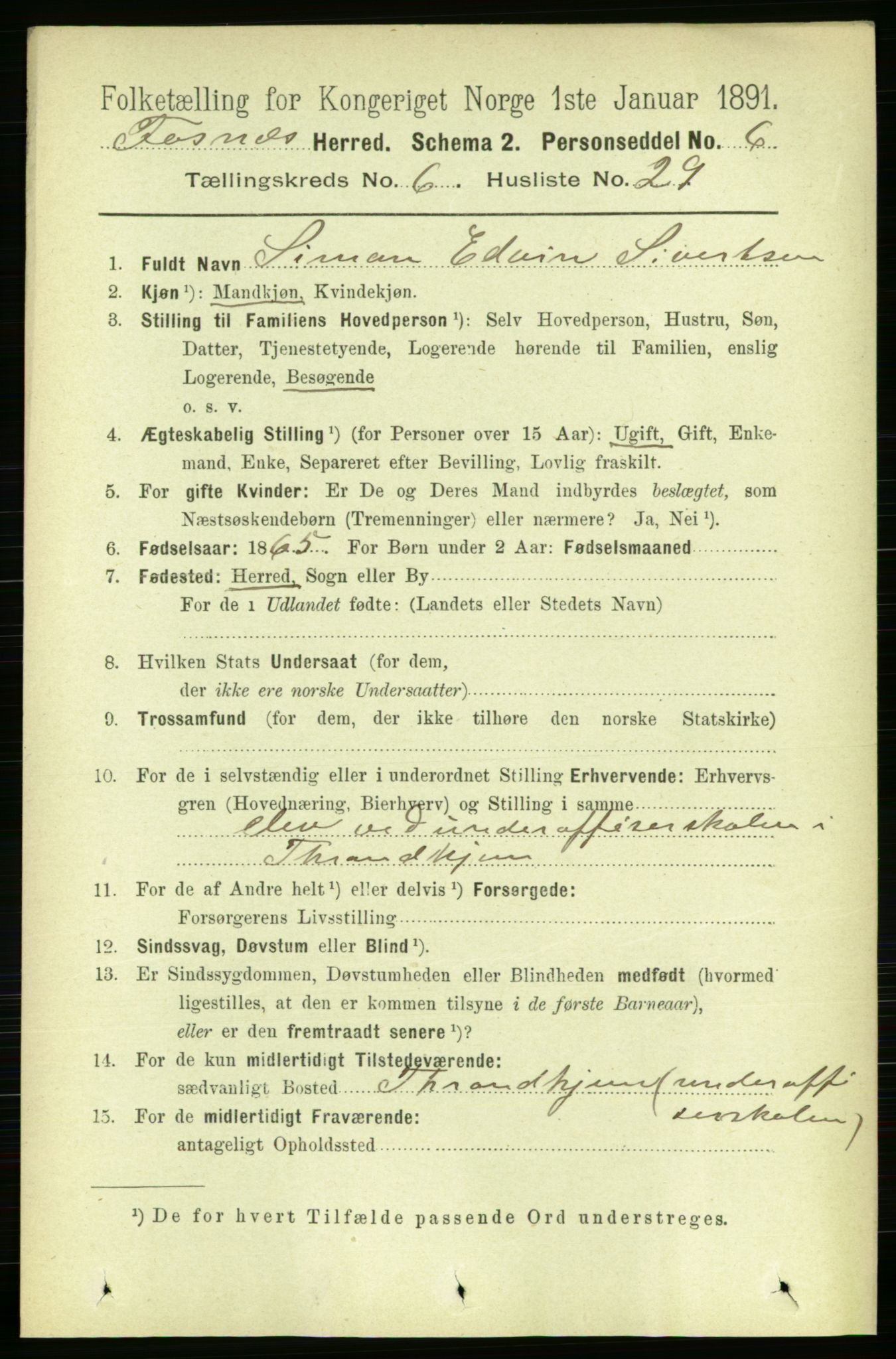 RA, 1891 census for 1748 Fosnes, 1891, p. 2952