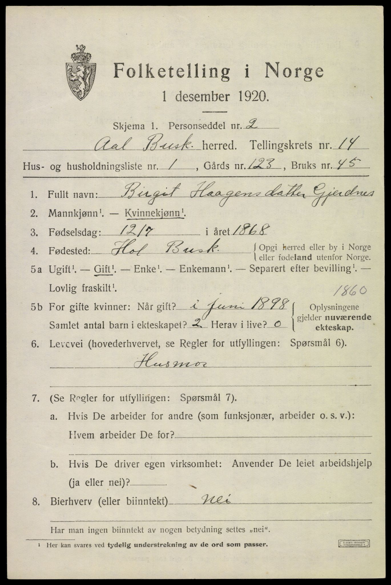 SAKO, 1920 census for Ål, 1920, p. 8068