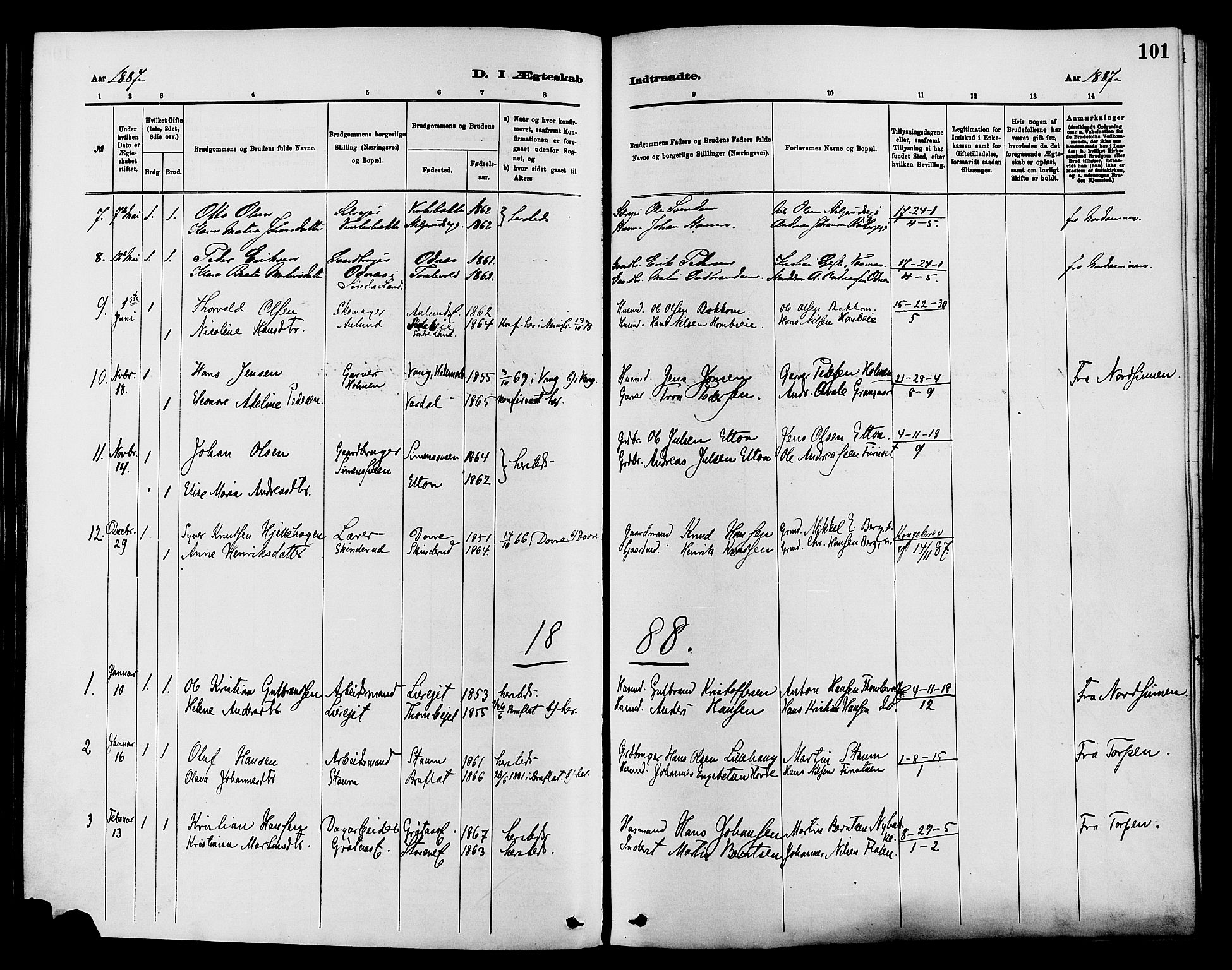 Nordre Land prestekontor, SAH/PREST-124/H/Ha/Haa/L0003: Parish register (official) no. 3, 1882-1896, p. 101