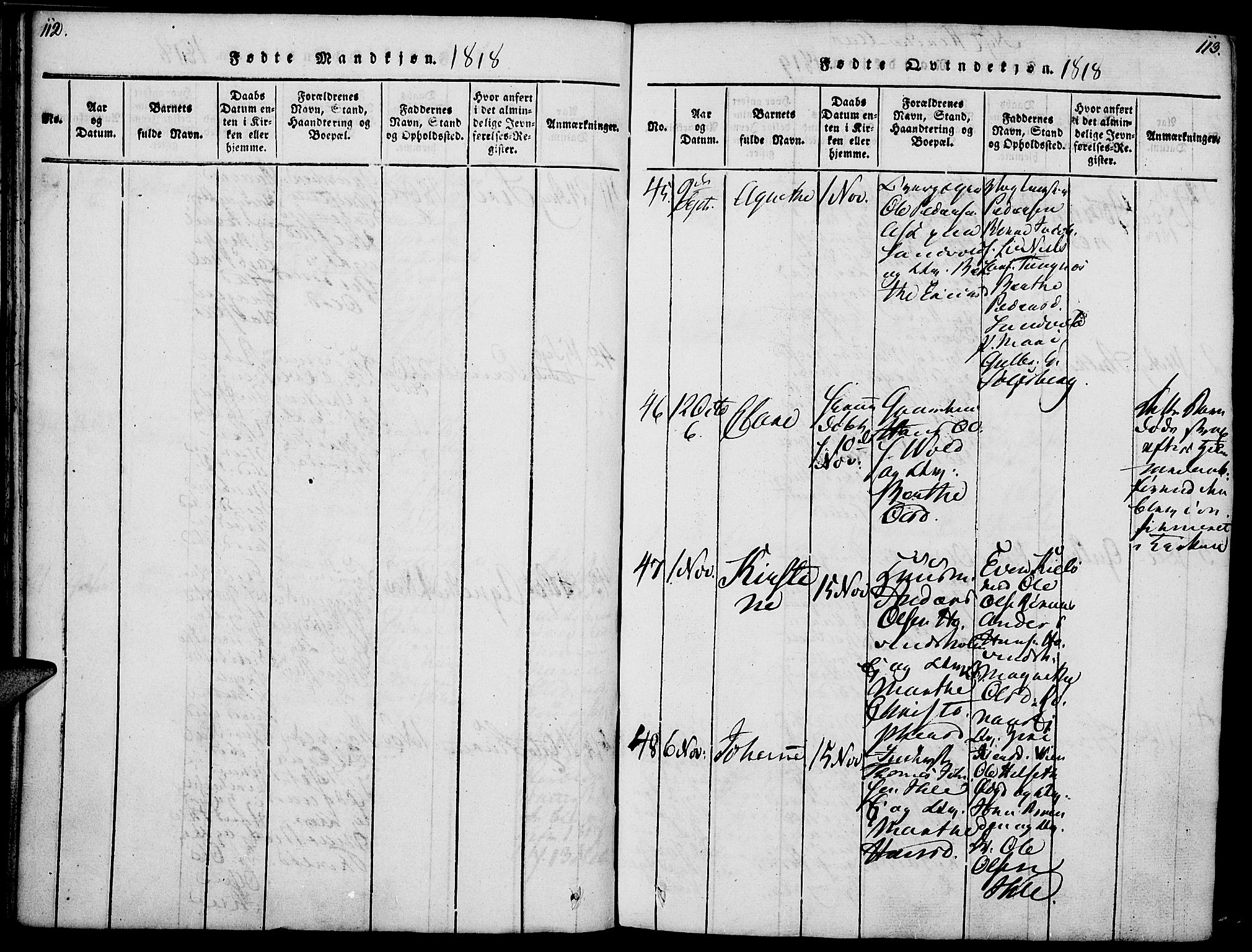 Nes prestekontor, Hedmark, AV/SAH-PREST-020/K/Ka/L0002: Parish register (official) no. 2, 1813-1827, p. 112-113