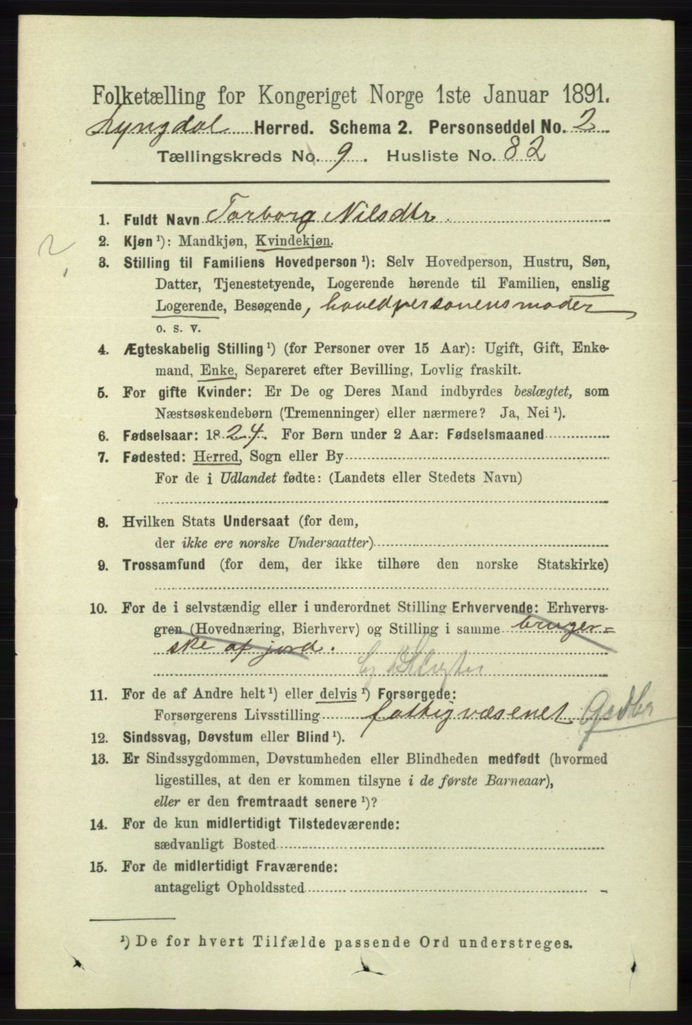 RA, 1891 census for 1032 Lyngdal, 1891, p. 4150