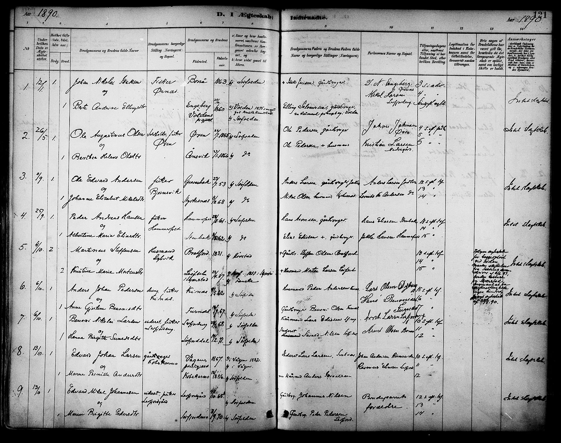 Ministerialprotokoller, klokkerbøker og fødselsregistre - Nordland, SAT/A-1459/854/L0777: Parish register (official) no. 854A01 /1, 1883-1891, p. 121