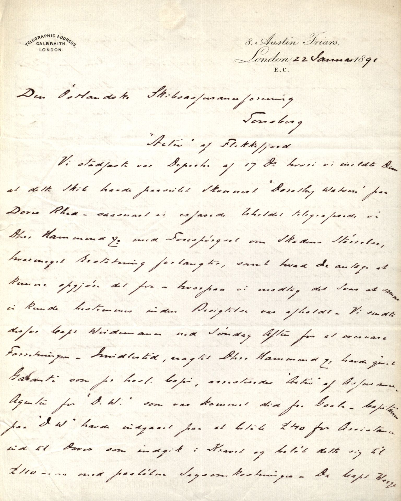 Pa 63 - Østlandske skibsassuranceforening, VEMU/A-1079/G/Ga/L0027/0001: Havaridokumenter / Magnolia, Kong Carl, Louise, Lindsay, Activ av Flekkefjord, 1891, p. 45