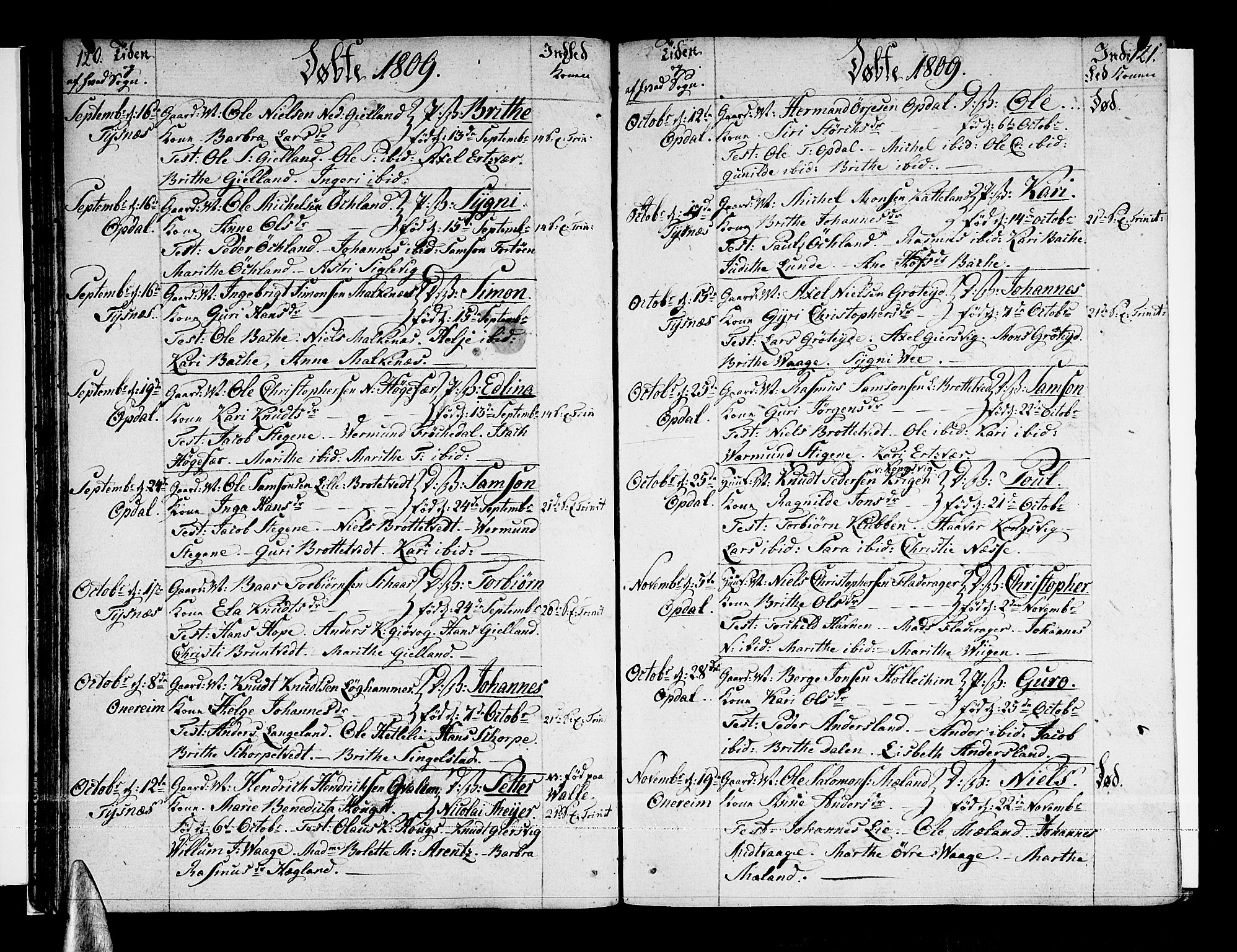 Tysnes sokneprestembete, AV/SAB-A-78601/H/Haa: Parish register (official) no. A 6, 1804-1816, p. 120-121