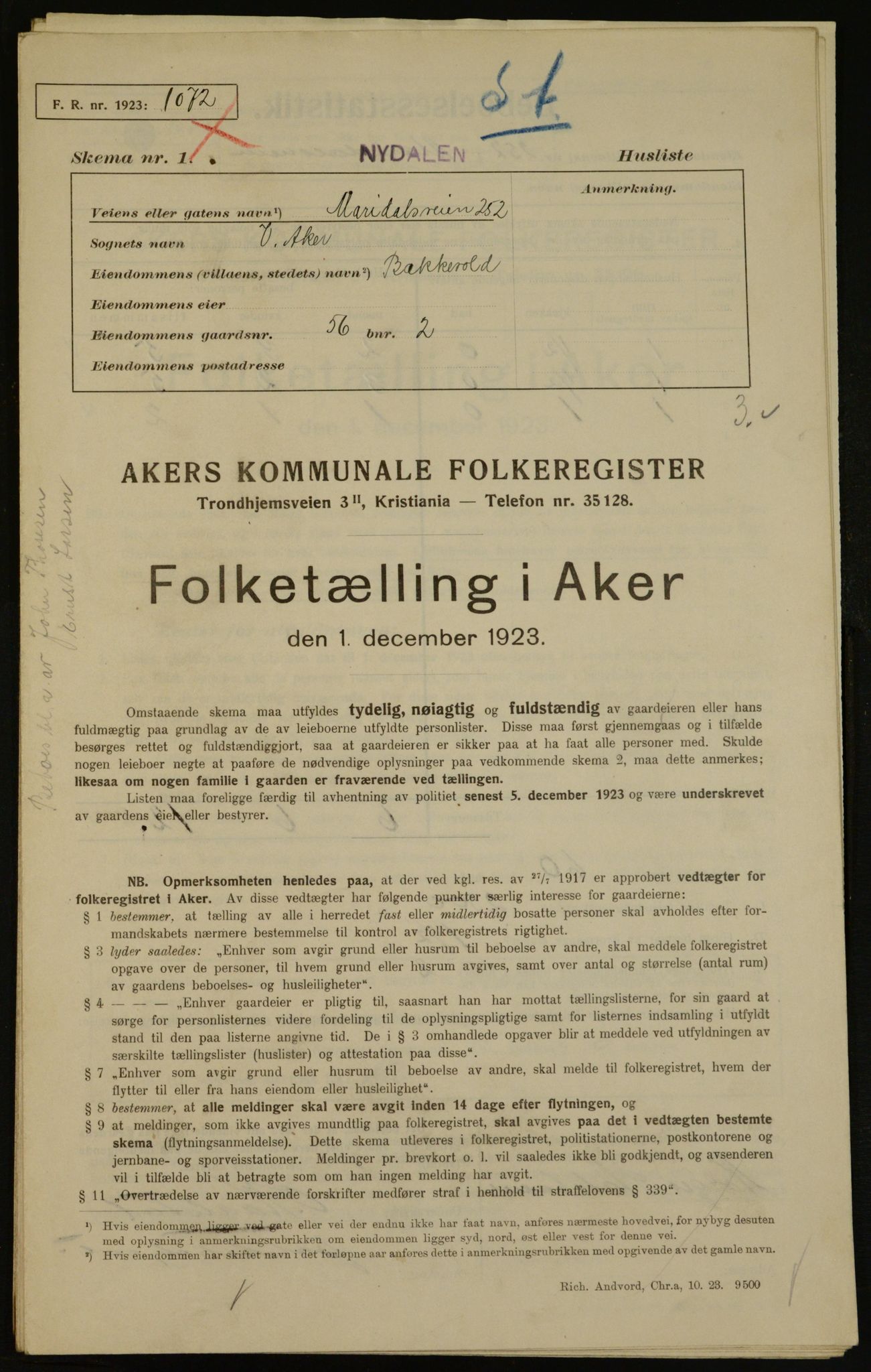 , Municipal Census 1923 for Aker, 1923, p. 14545