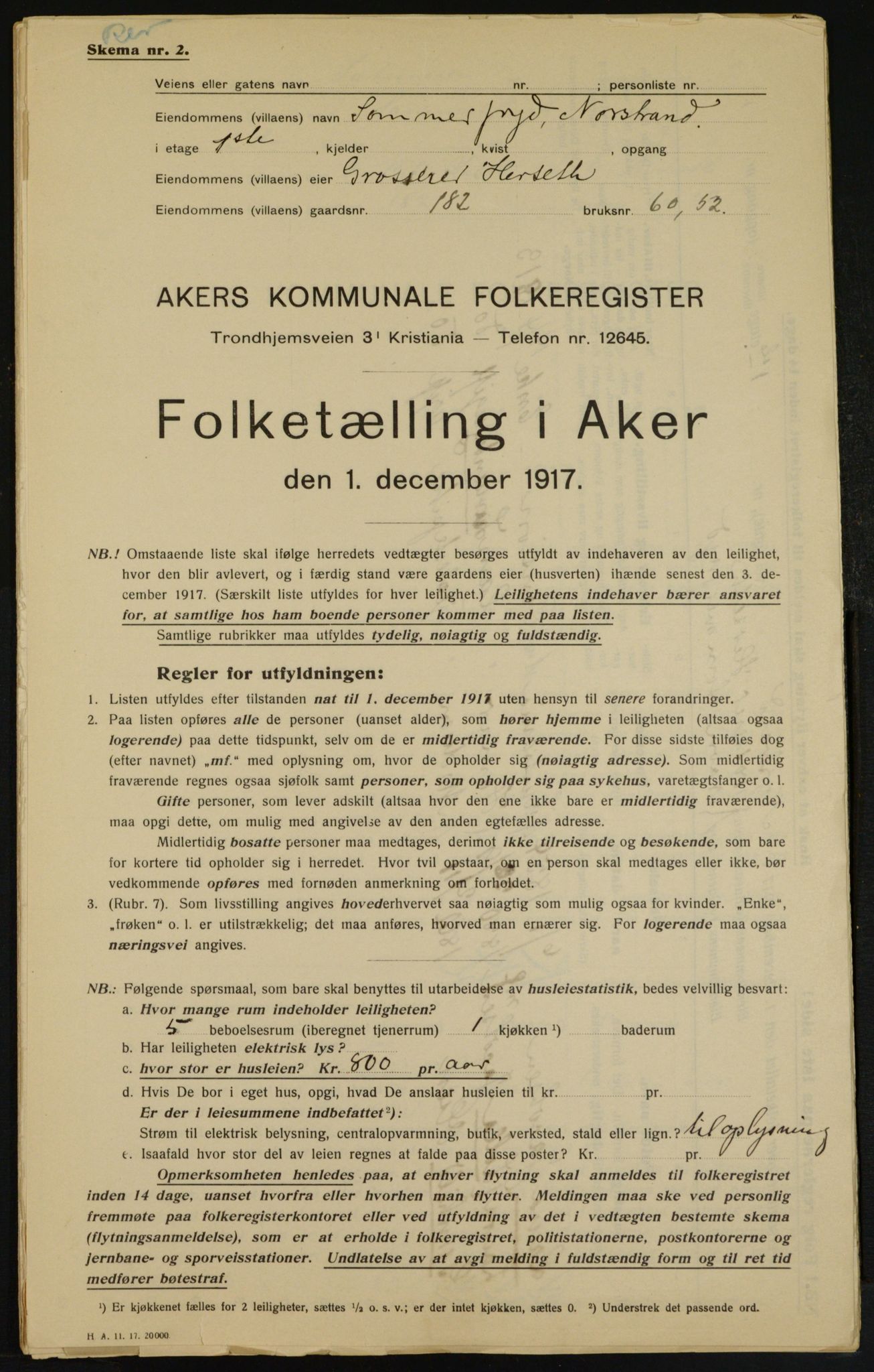 OBA, Municipal Census 1917 for Aker, 1917, p. 18595