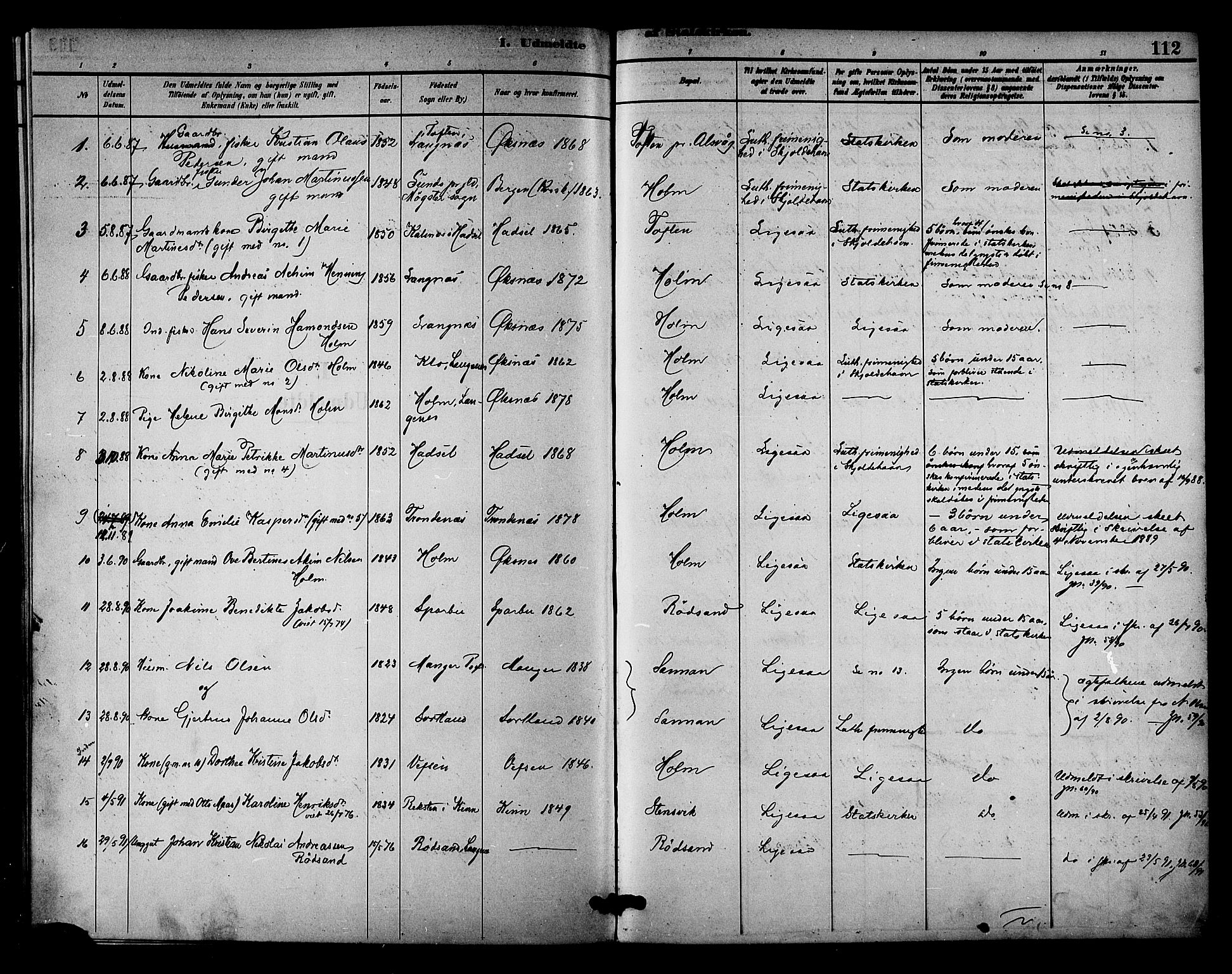 Ministerialprotokoller, klokkerbøker og fødselsregistre - Nordland, SAT/A-1459/894/L1355: Parish register (official) no. 894A01, 1885-1896, p. 112
