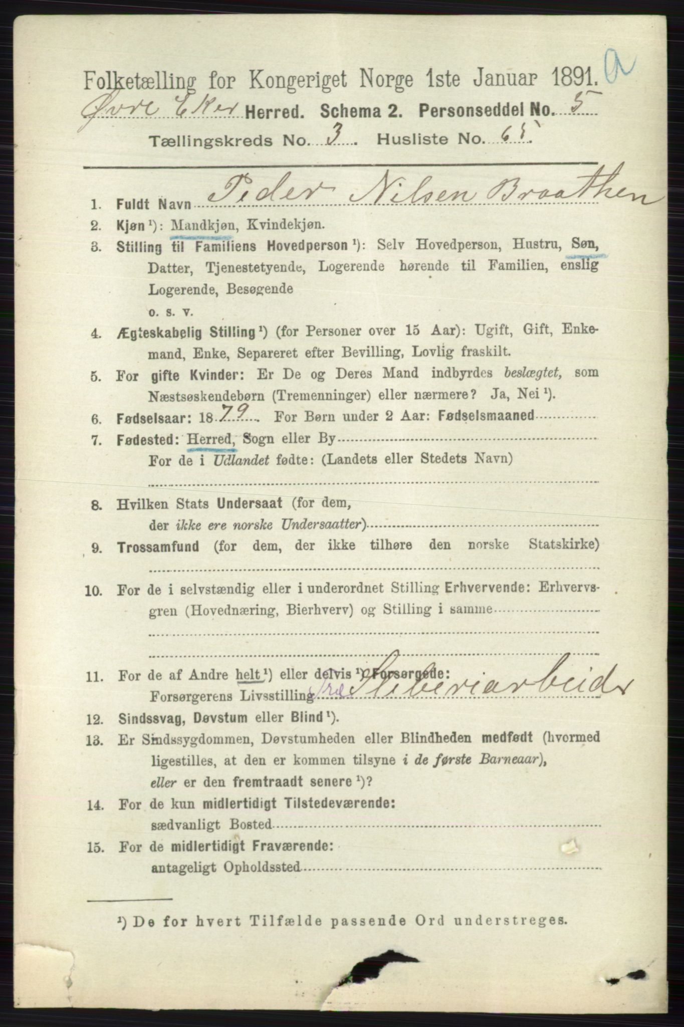 RA, 1891 census for 0624 Øvre Eiker, 1891, p. 1430