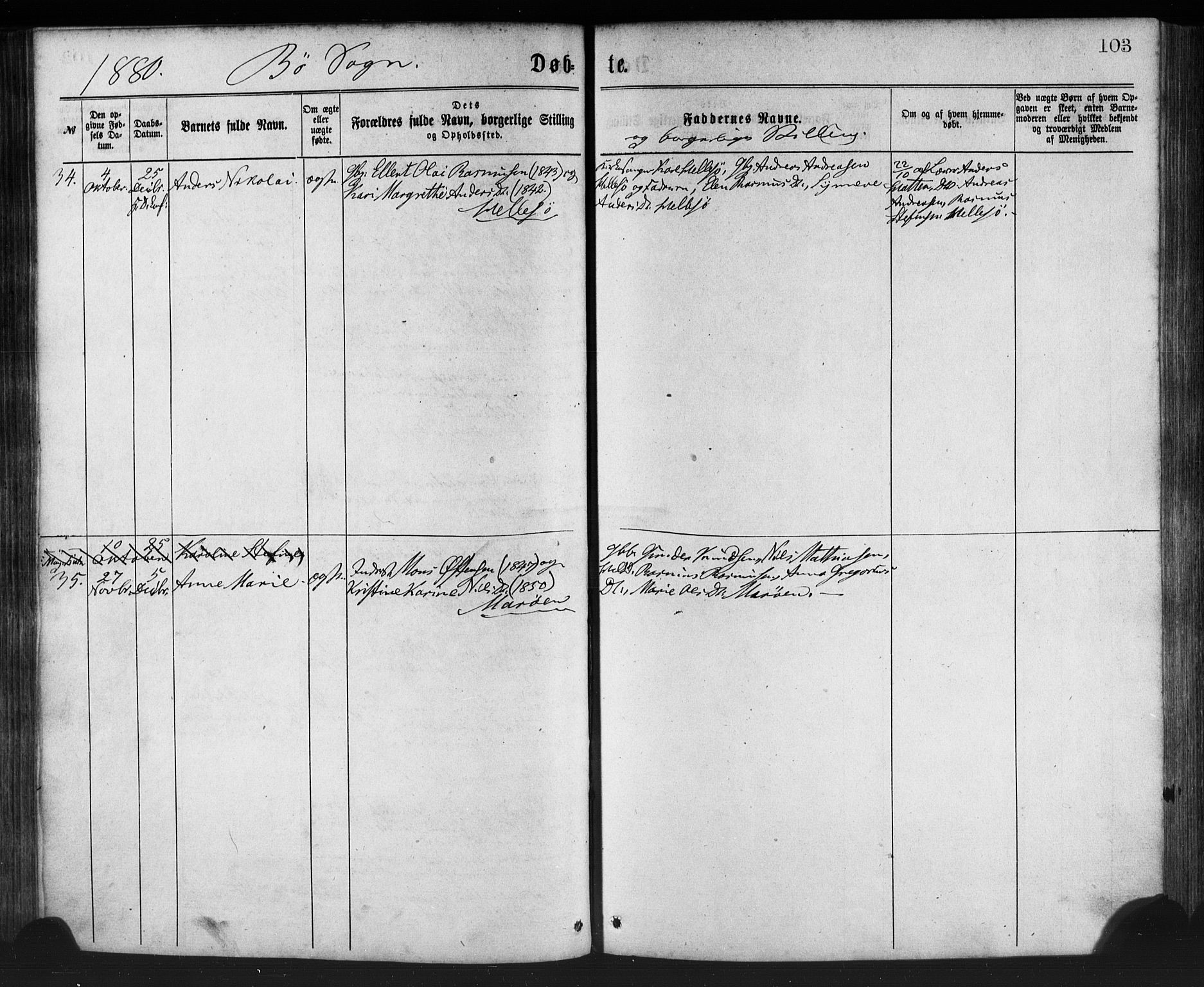 Manger sokneprestembete, AV/SAB-A-76801/H/Haa: Parish register (official) no. A 8, 1871-1880, p. 103