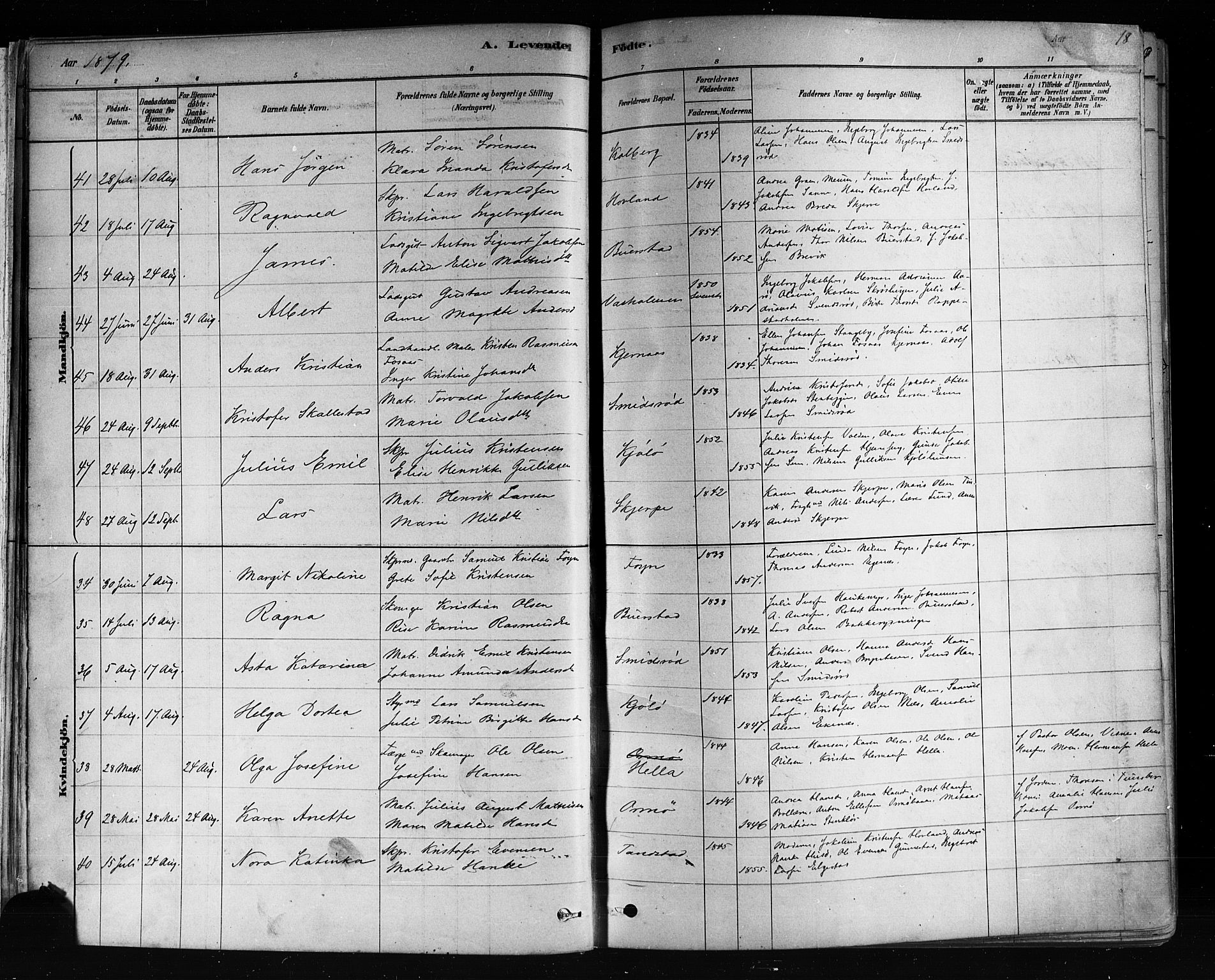 Nøtterøy kirkebøker, SAKO/A-354/F/Fa/L0008: Parish register (official) no. I 8, 1878-1893, p. 18