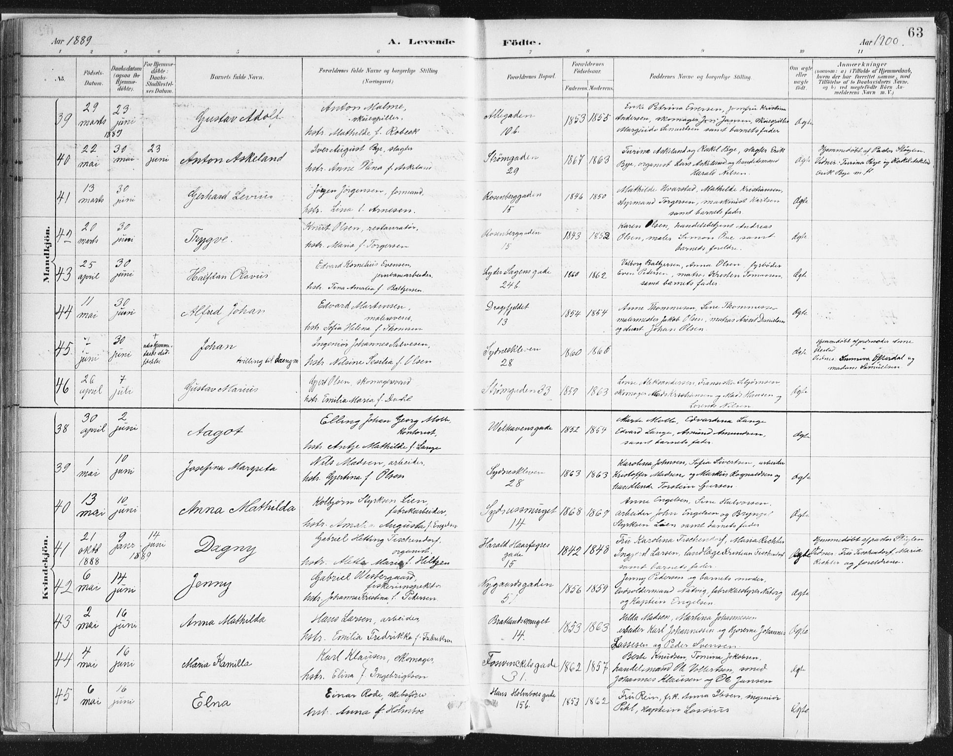 Johanneskirken sokneprestembete, AV/SAB-A-76001/H/Haa/L0001: Parish register (official) no. A 1, 1885-1900, p. 63