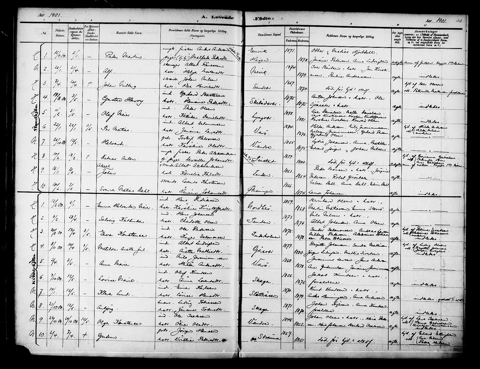 Ministerialprotokoller, klokkerbøker og fødselsregistre - Nordland, SAT/A-1459/834/L0508: Parish register (official) no. 834A06, 1892-1901, p. 62