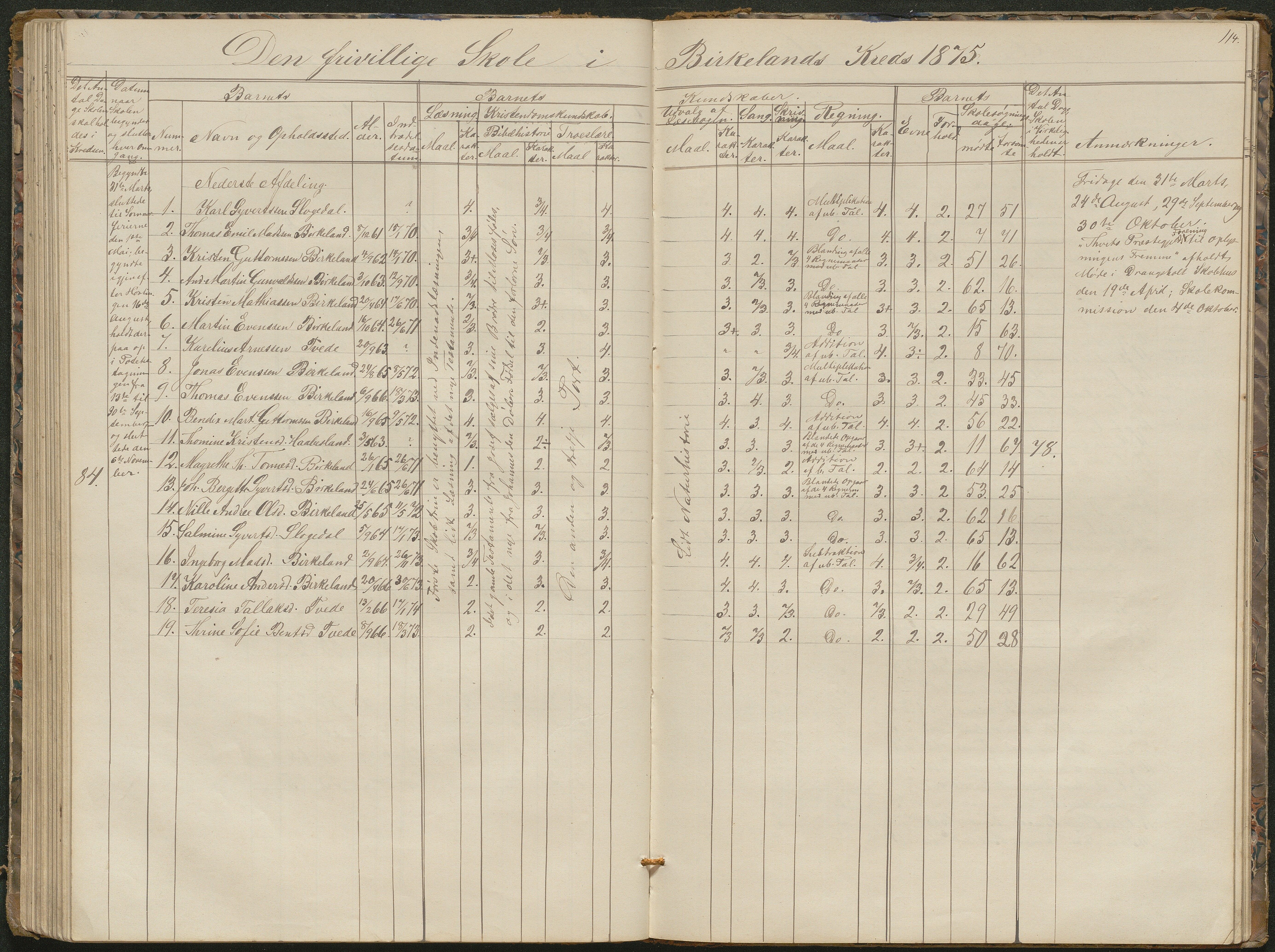 Birkenes kommune, Birkenes krets/Birkeland folkeskole frem til 1991, AAKS/KA0928-550a_91/F02/L0001: Skoleprotokoll, 1862-1896, p. 114