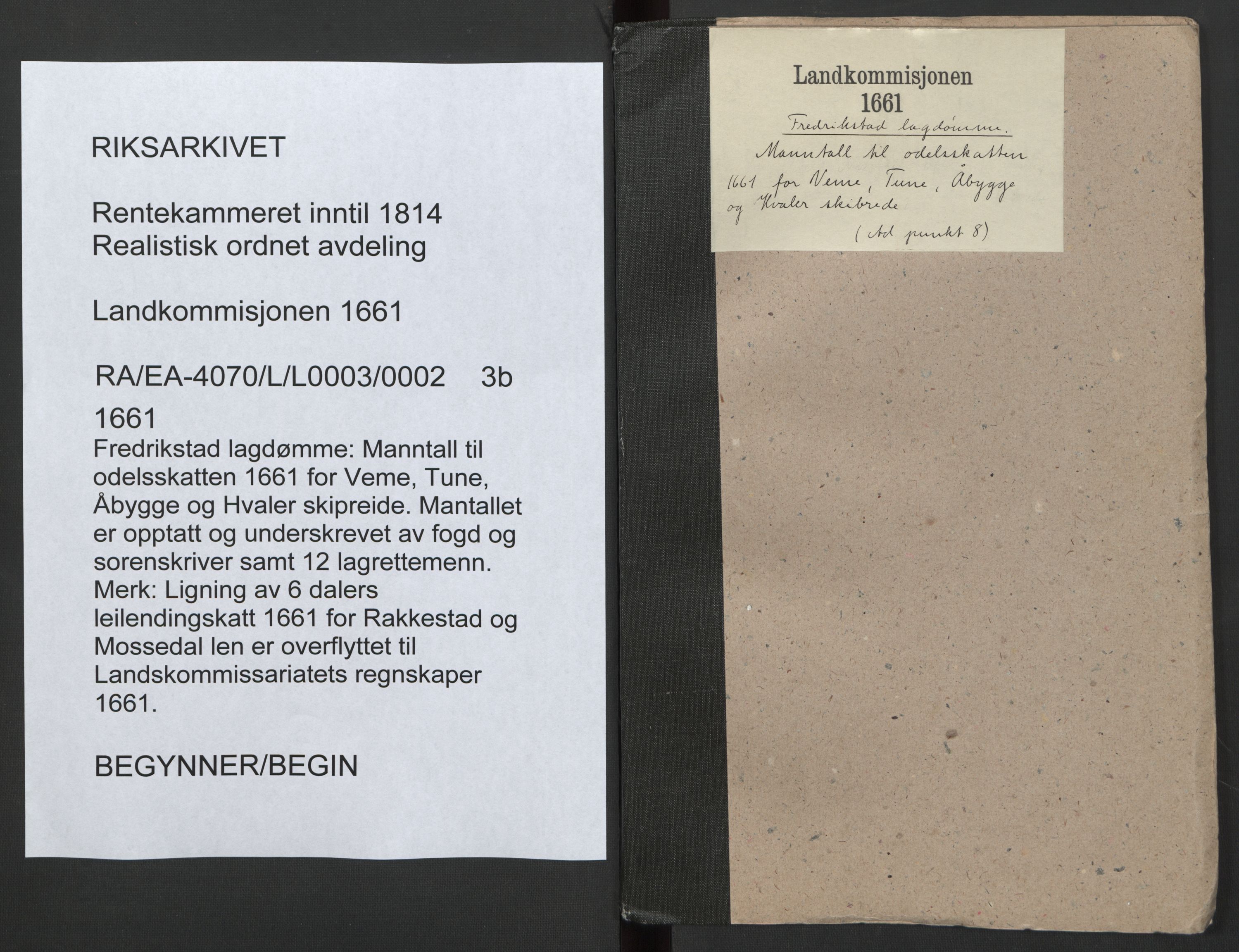 Rentekammeret inntil 1814, Realistisk ordnet avdeling, AV/RA-EA-4070/L/L0003/0002: Fredrikstad lagdømme: / Manntall til odelsskatten 1661 for Veme, Tune, Åbygge og Hvaler skipreide, 1661