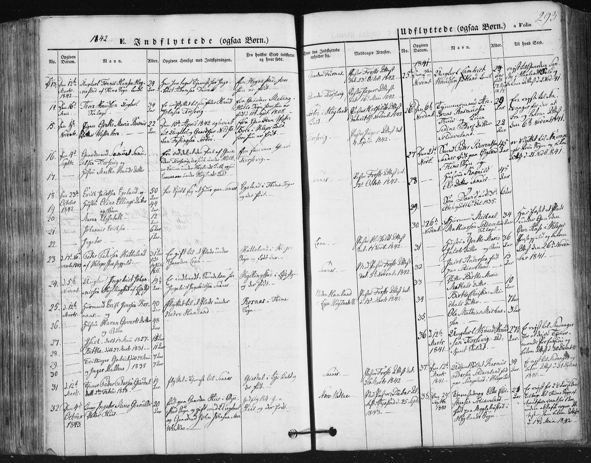 Høyland sokneprestkontor, SAST/A-101799/001/30BA/L0008: Parish register (official) no. A 8, 1841-1856, p. 293