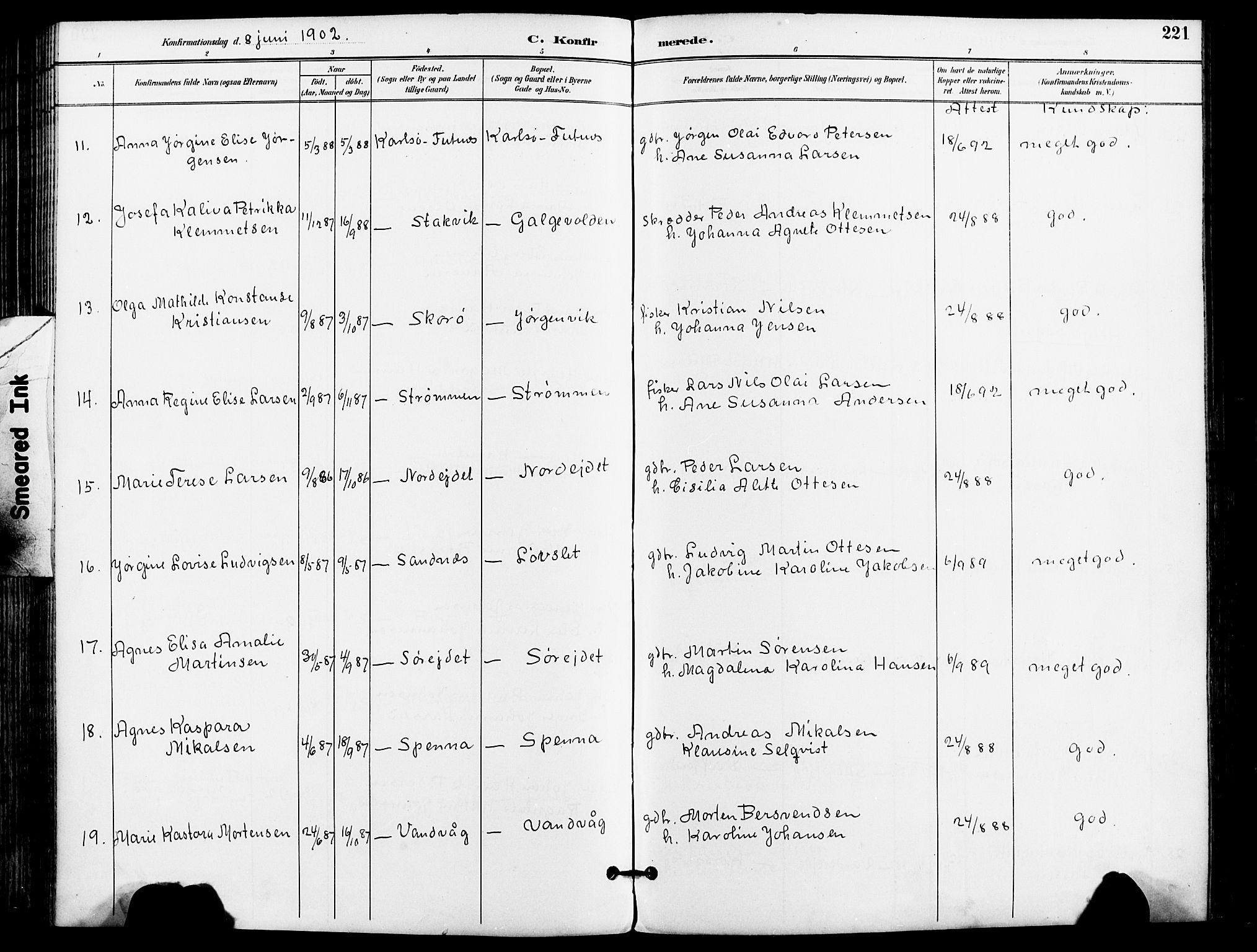 Karlsøy sokneprestembete, AV/SATØ-S-1299/H/Ha/Haa/L0007kirke: Parish register (official) no. 7, 1891-1902, p. 221