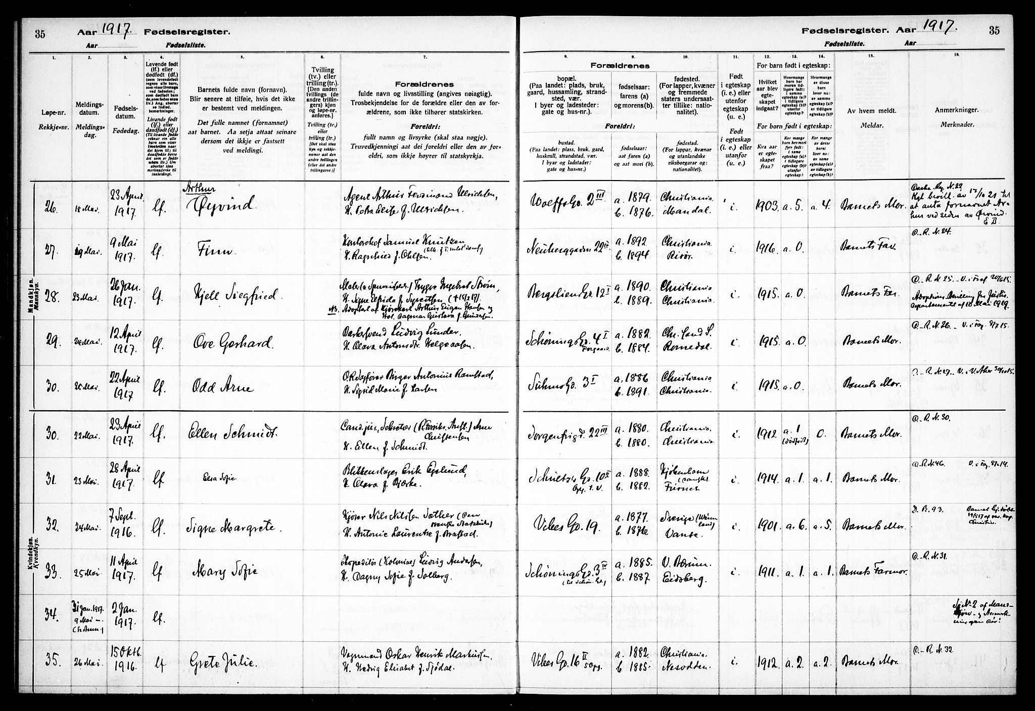 Fagerborg prestekontor Kirkebøker, SAO/A-10844/J/Ja/L0001: Birth register no. 1, 1916-1925, p. 35