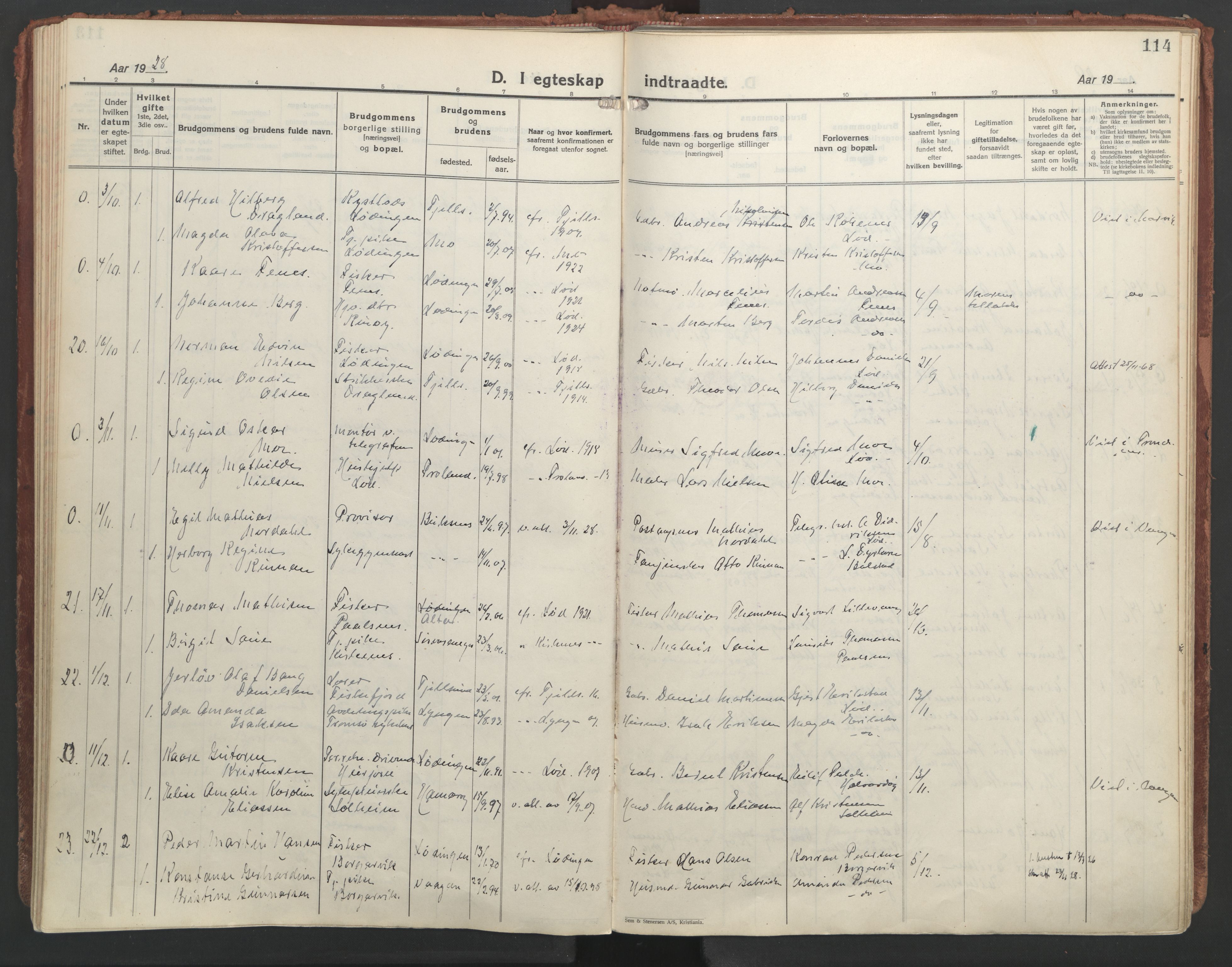 Ministerialprotokoller, klokkerbøker og fødselsregistre - Nordland, AV/SAT-A-1459/872/L1043: Parish register (official) no. 872A18, 1925-1939, p. 114