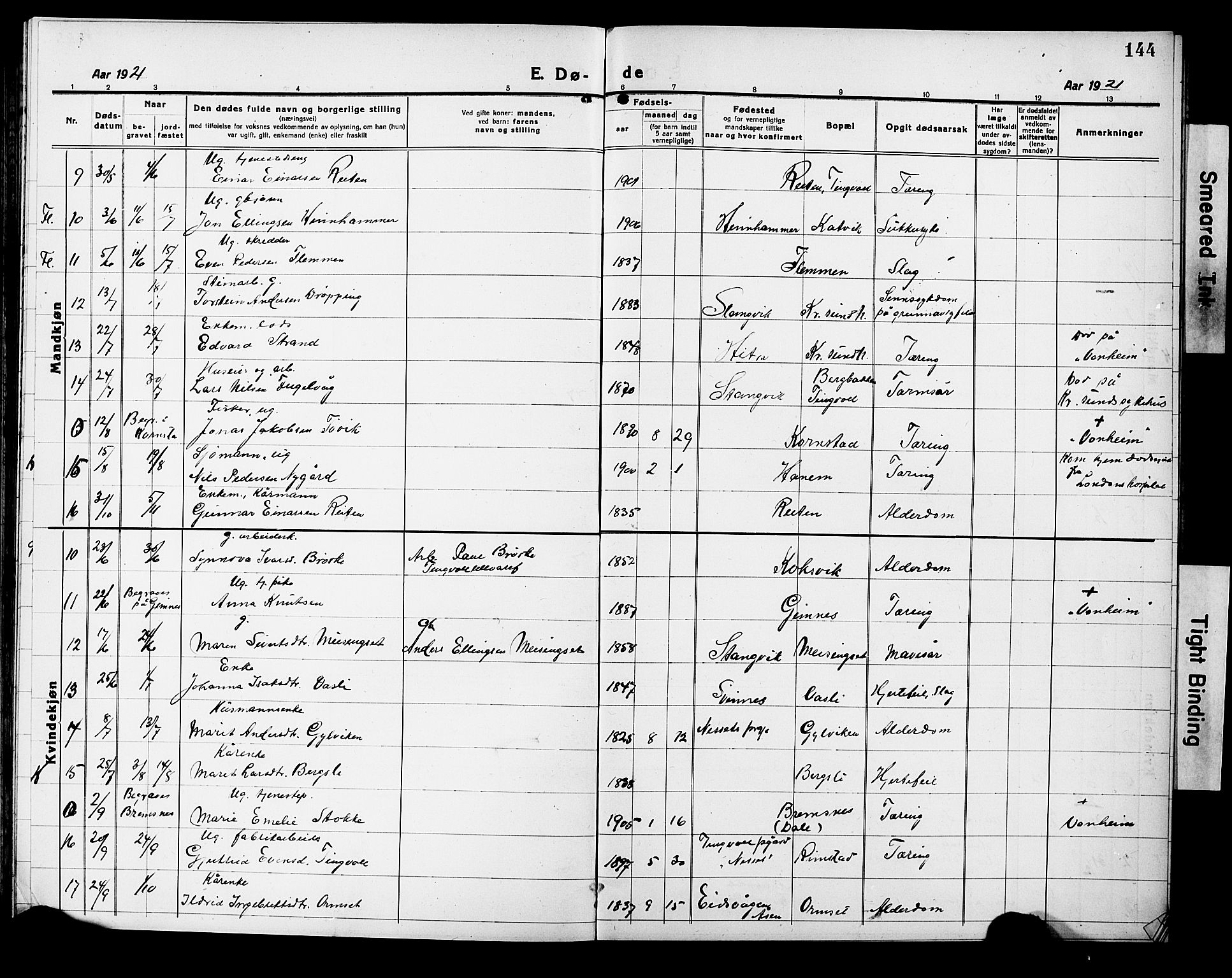 Ministerialprotokoller, klokkerbøker og fødselsregistre - Møre og Romsdal, AV/SAT-A-1454/586/L0994: Parish register (copy) no. 586C05, 1919-1927, p. 144