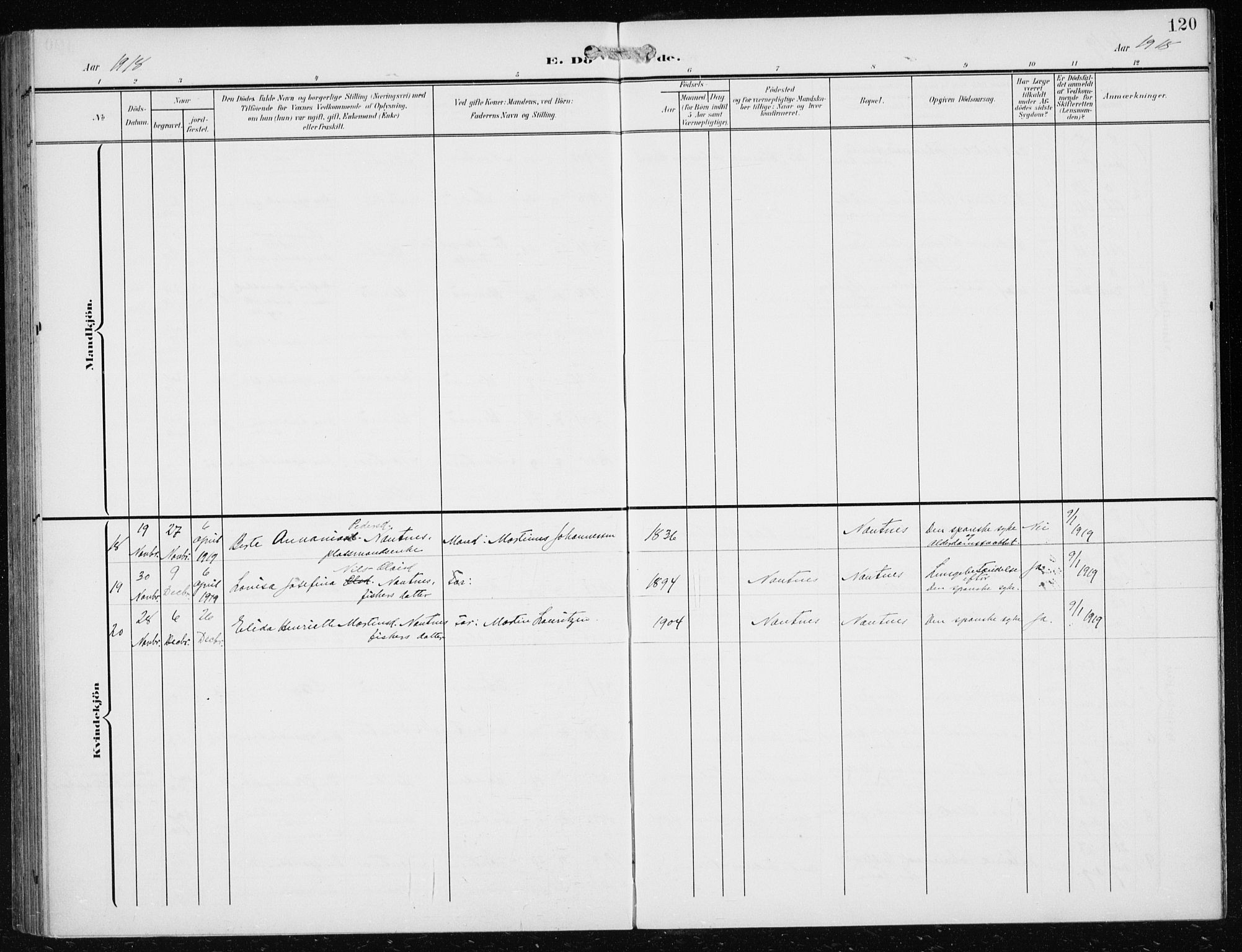 Herdla Sokneprestembete, AV/SAB-A-75701/H/Haa: Parish register (official) no. B 1, 1902-1921, p. 120