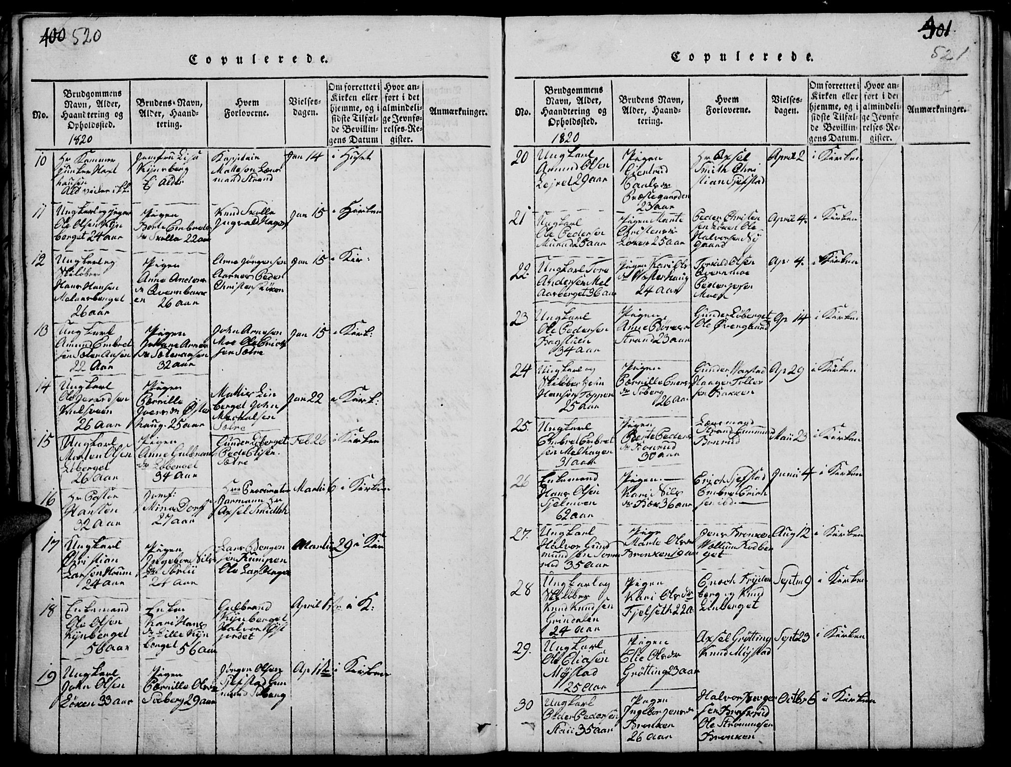 Elverum prestekontor, AV/SAH-PREST-044/H/Ha/Haa/L0007: Parish register (official) no. 7, 1815-1830, p. 520-521